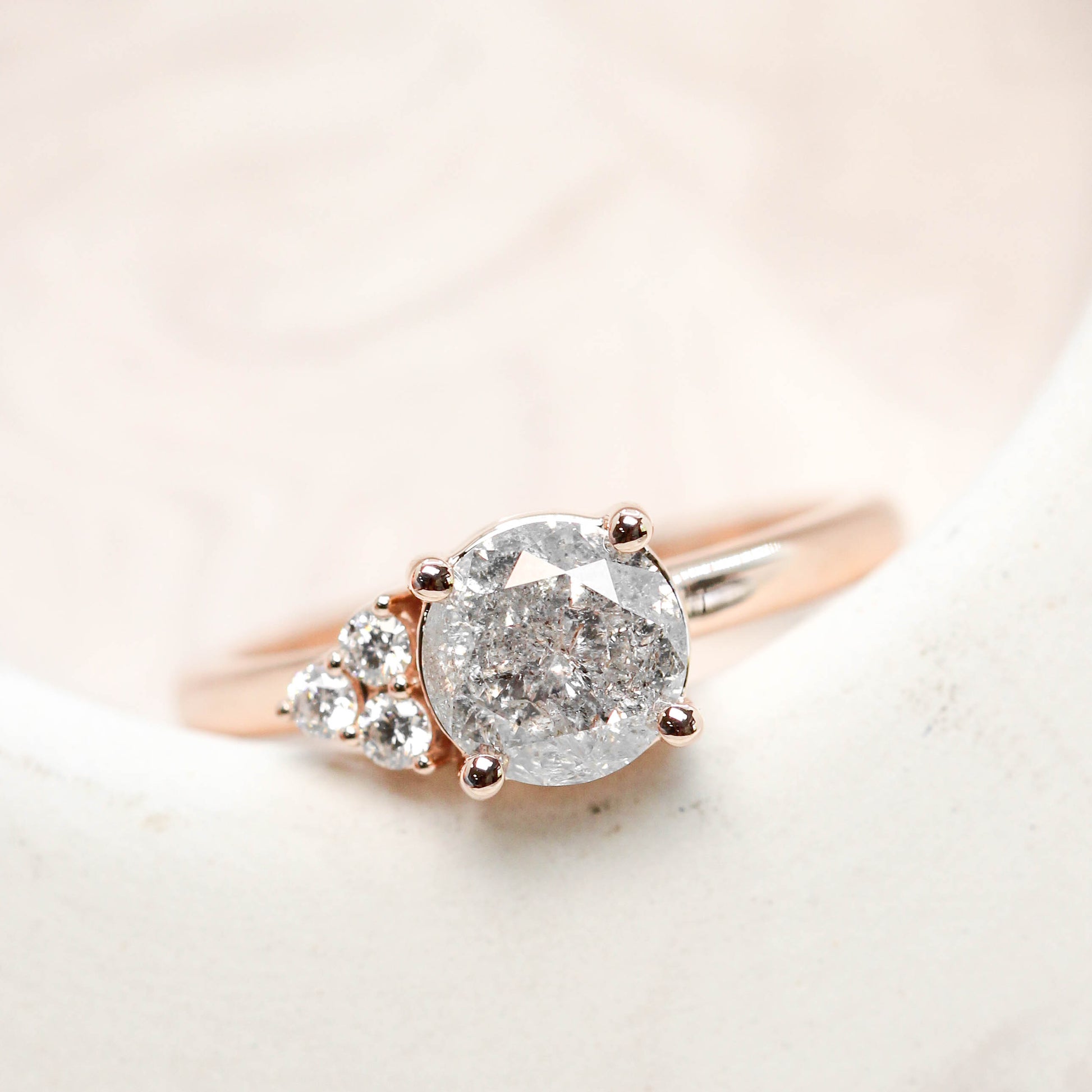 Trisha Ring with a 1.33 Carat Gray Celestial Round Diamond and White Accent Diamonds in 14k Rose Gold - Ready to Size and Ship - Midwinter Co. Alternative Bridal Rings and Modern Fine Jewelry