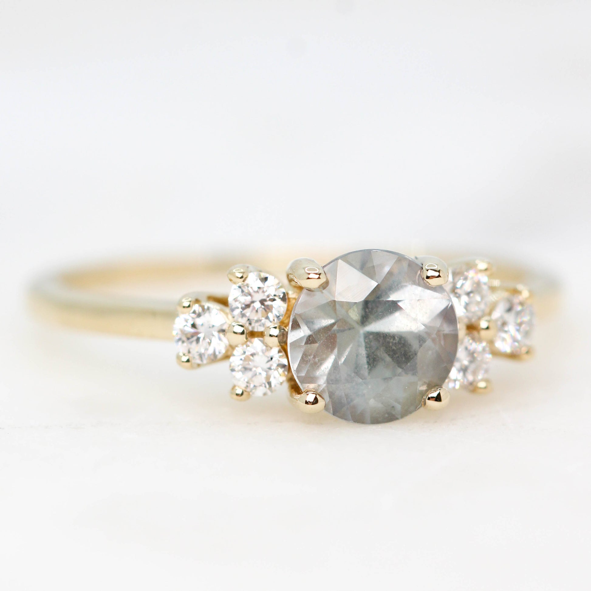 Veragene Ring with a 1.27 Carat Round Titanium Sapphire and White Accent Diamonds in 14k Yellow Gold - Ready to Size and Ship - Midwinter Co. Alternative Bridal Rings and Modern Fine Jewelry