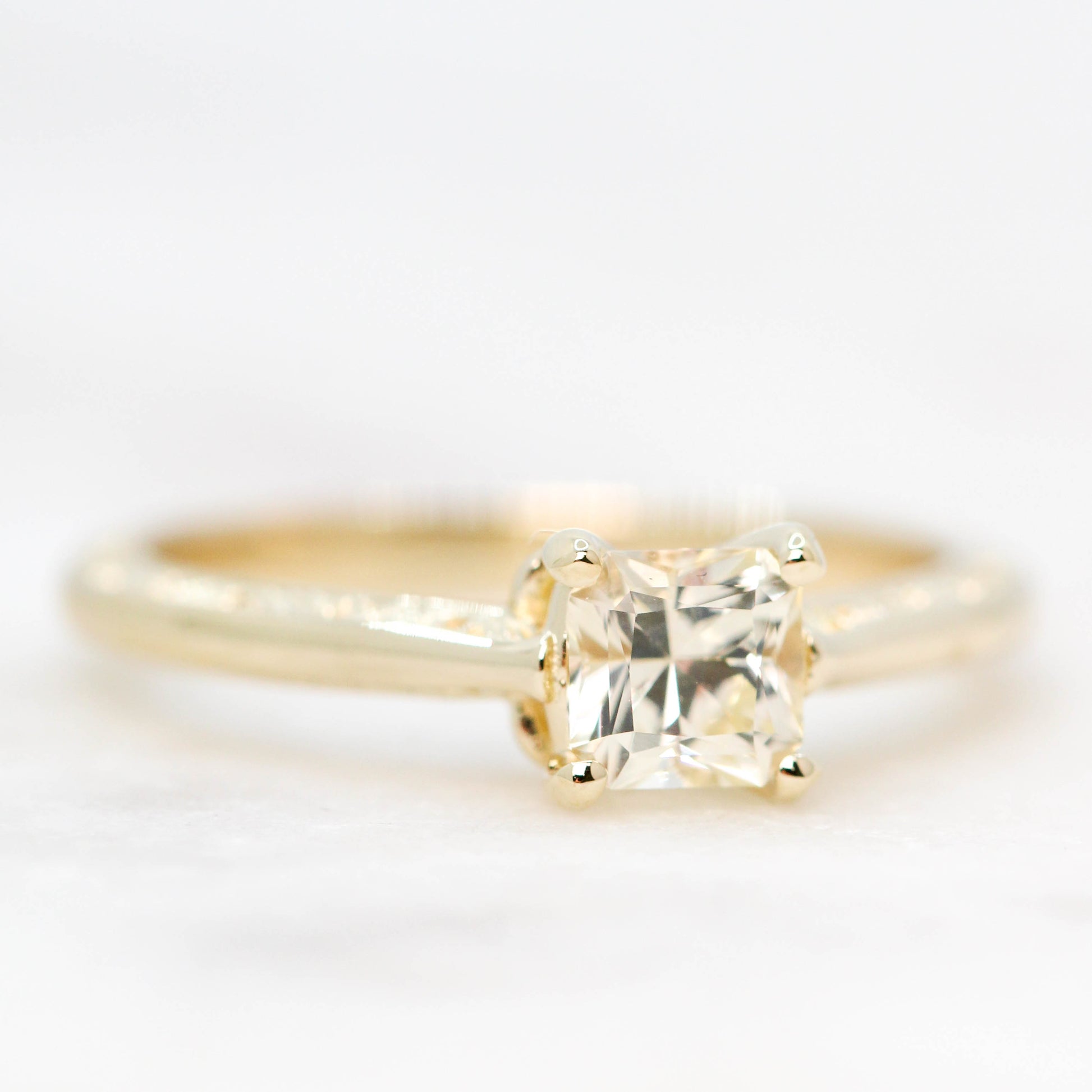 Vivienne Ring with a 0.77 Carat Radiant Cut Champagne Sapphire in 14k Yellow Gold - Ready to Size and Ship - Midwinter Co. Alternative Bridal Rings and Modern Fine Jewelry