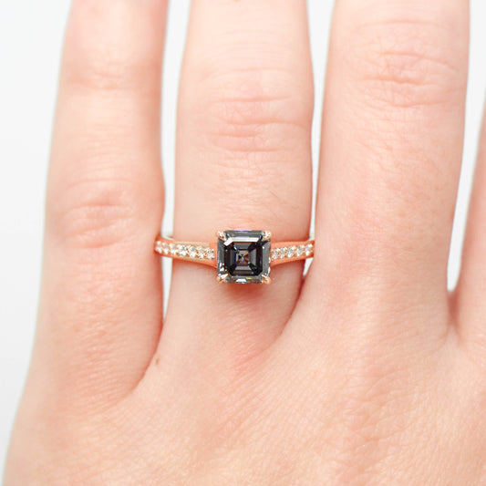 Willemina Ring with an Asscher Cut Gray Moissanite - Made to Order, Choose Your Gold Tone - Midwinter Co. Alternative Bridal Rings and Modern Fine Jewelry