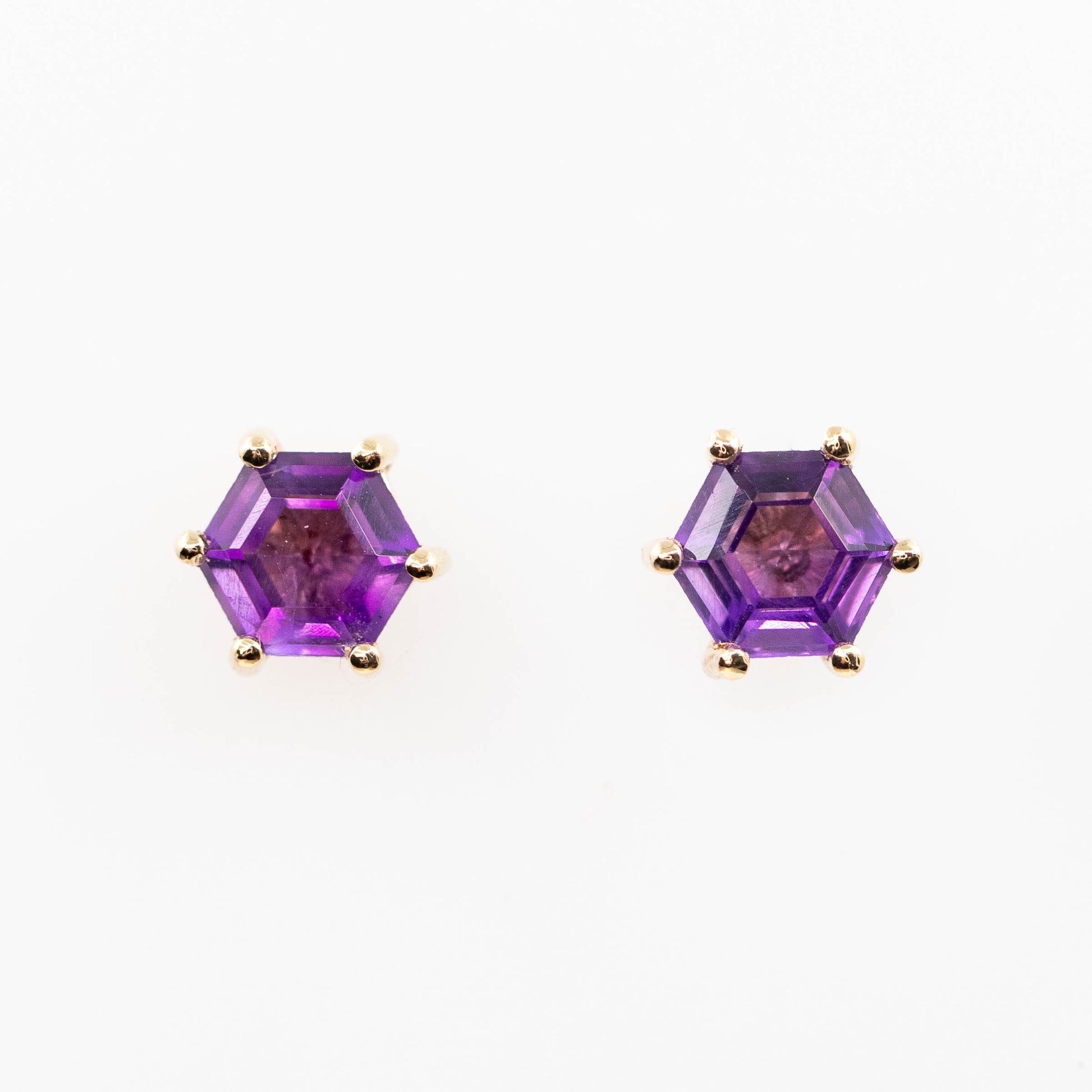 (NEEDS LISTING) Hexagon Amethyst Earrings in 14k Yellow Gold - Ready to Size and Ship - Midwinter Co. Alternative Bridal Rings and Modern Fine Jewelry