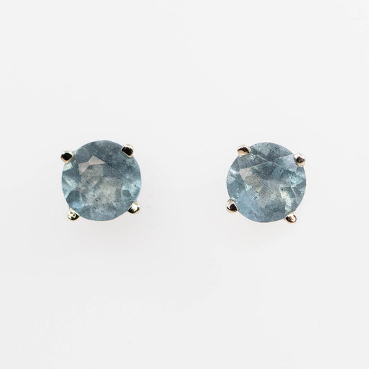 CAELEN (J) Round Mossy Aquamarine Earring Studs - Ready to Ship - Midwinter Co. Alternative Bridal Rings and Modern Fine Jewelry