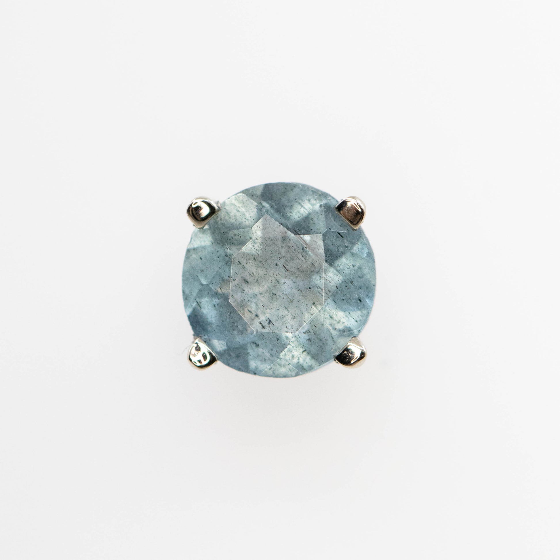 CAELEN (J) Round Mossy Aquamarine Earring Studs - Ready to Ship - Midwinter Co. Alternative Bridal Rings and Modern Fine Jewelry