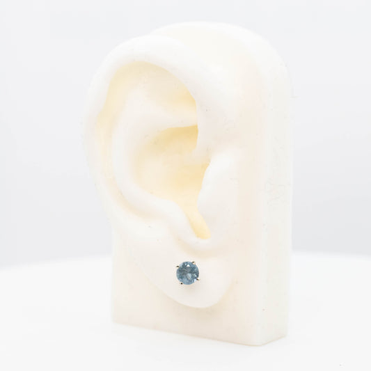 CAELEN (J) Round Mossy Aquamarine Earring Studs - Ready to Ship - Midwinter Co. Alternative Bridal Rings and Modern Fine Jewelry