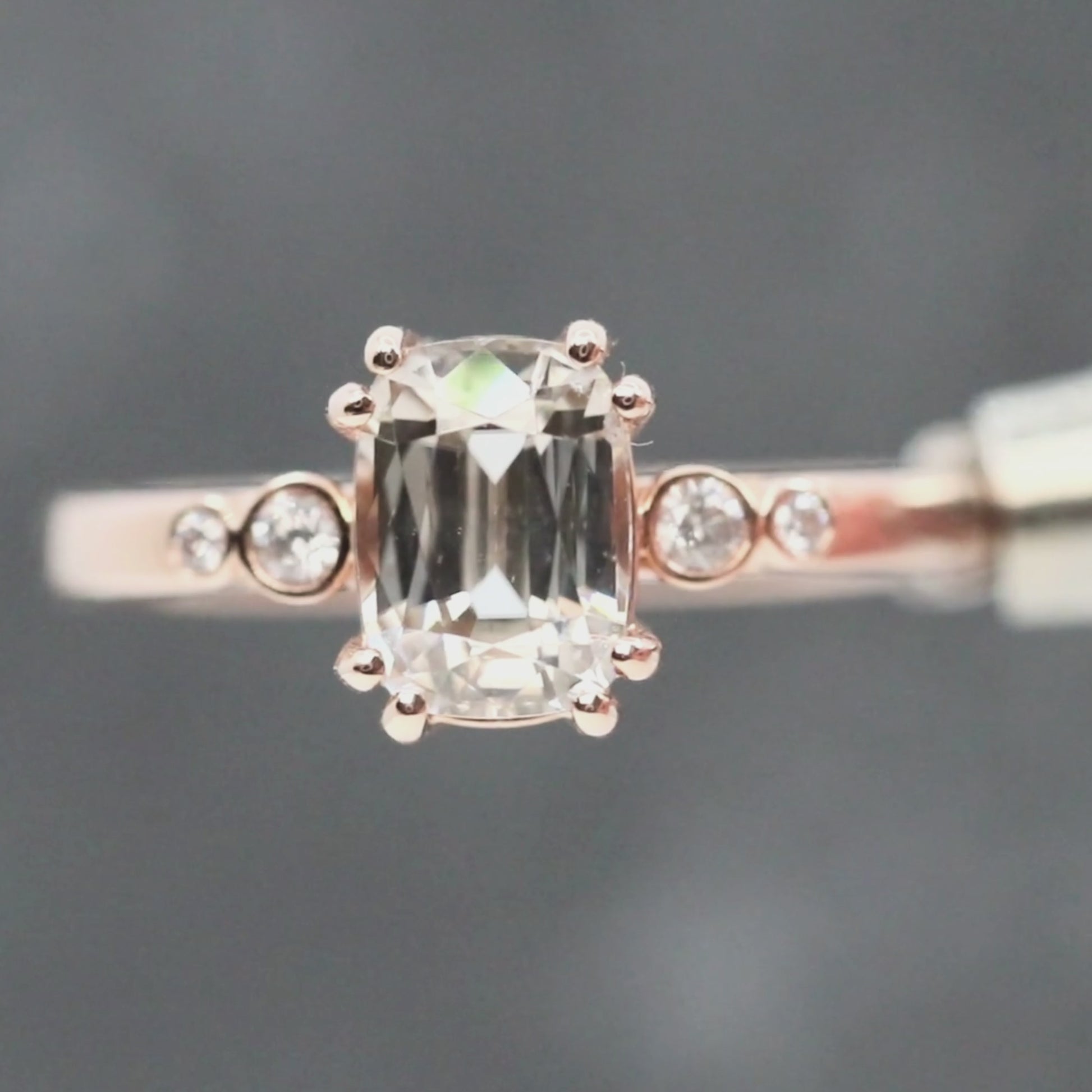 Joyce Ring with a 2.18 Carat Antique Cushion Cut Sapphire and White Accent Diamonds in 14k Rose Gold - Ready to Size and Ship