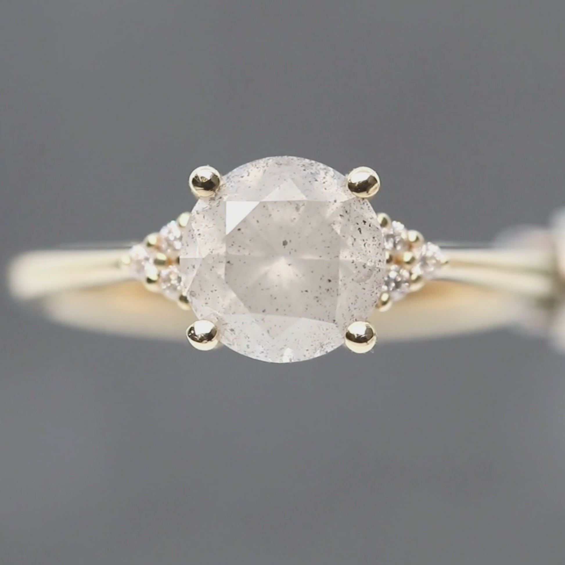 Imogene Ring with a 1.89 Carat Misty White Round Diamond and White Canadian Accent Diamonds in 14k Yellow Gold - Ready to Size and Ship