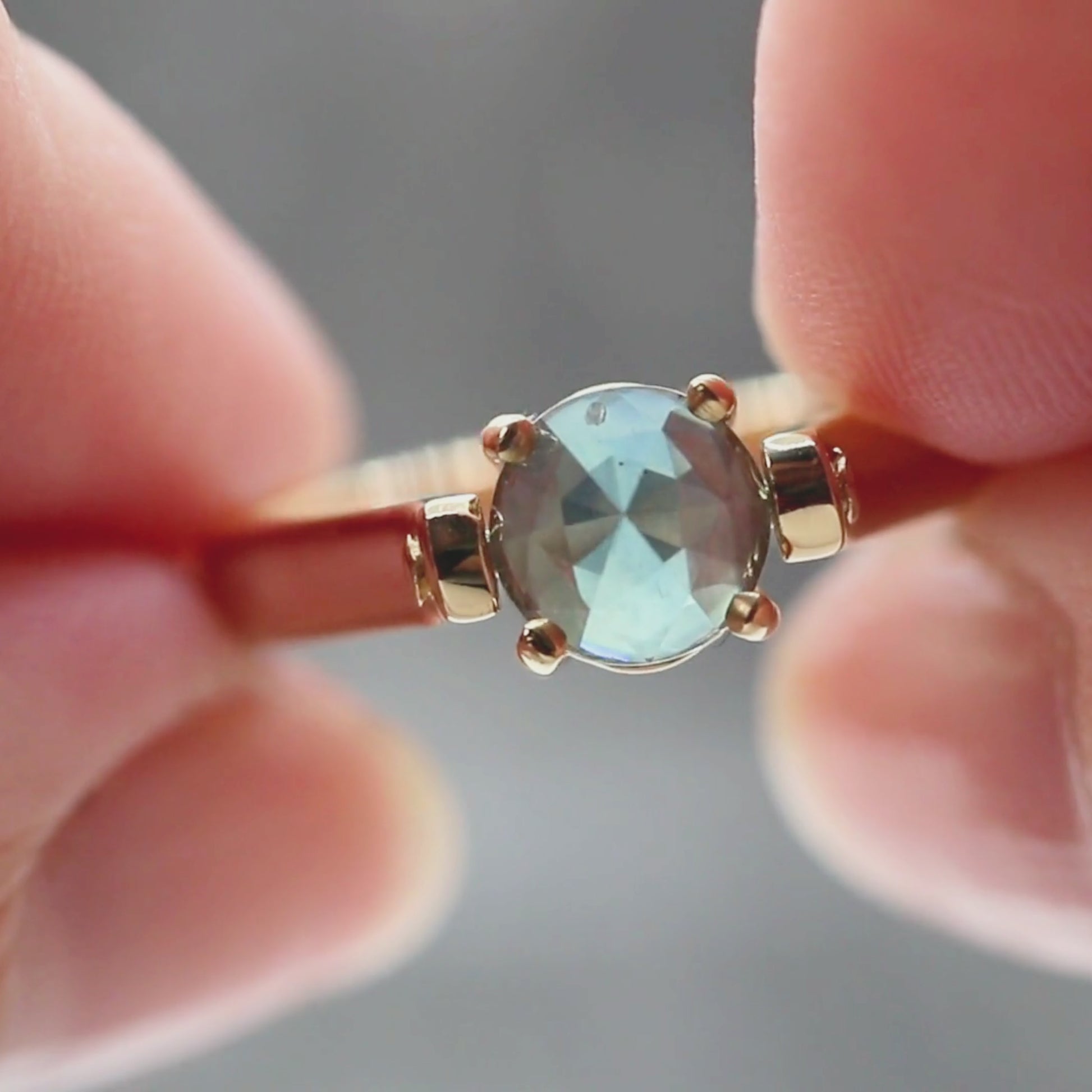 Round Blue Sapphire Flip Ring in 14k Yellow Gold - Ready to Size and Ship