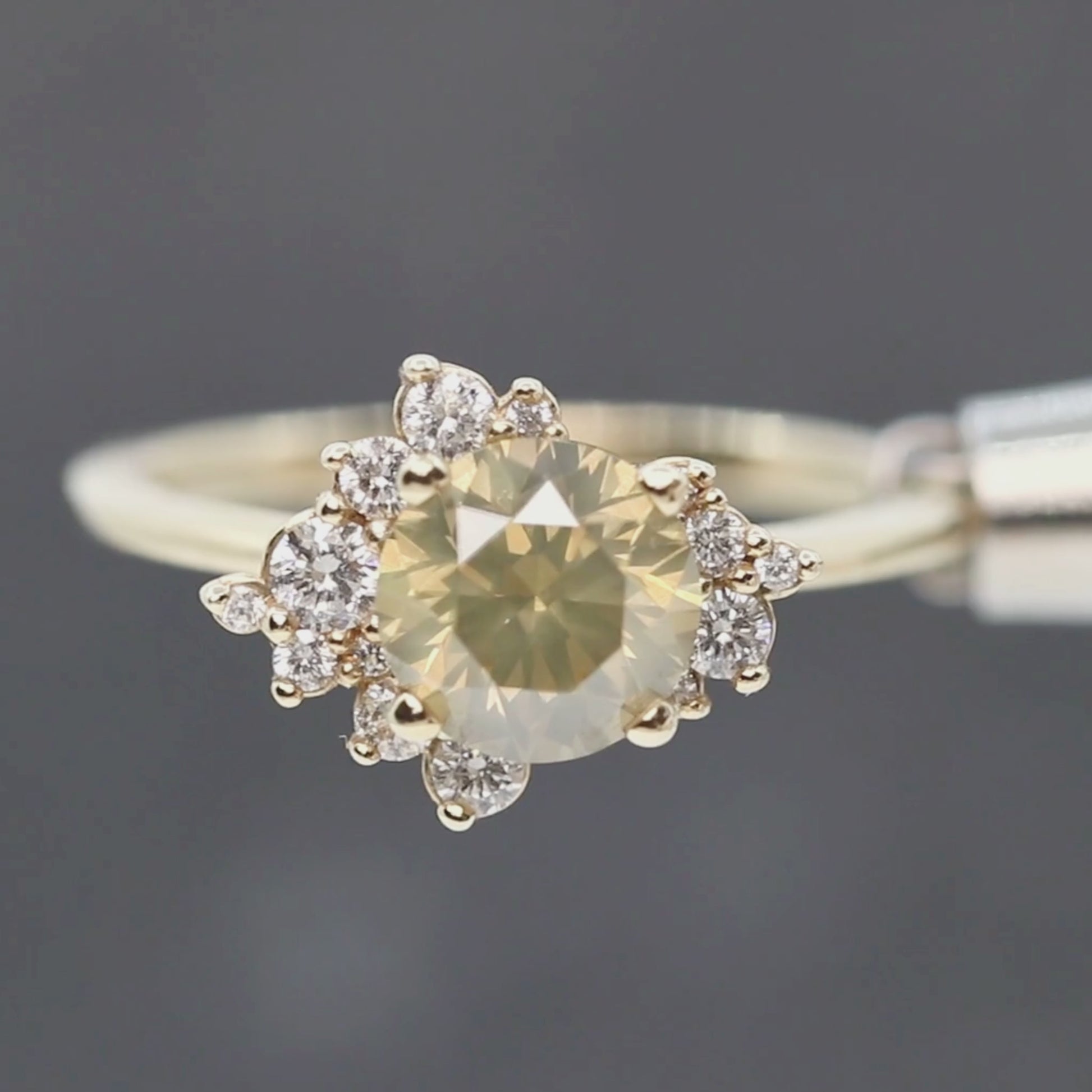 Orion Ring with a 1.35 Carat Round Champagne Diamond and White Accent Diamonds in 14k Yellow Gold - Ready to Size and Ship