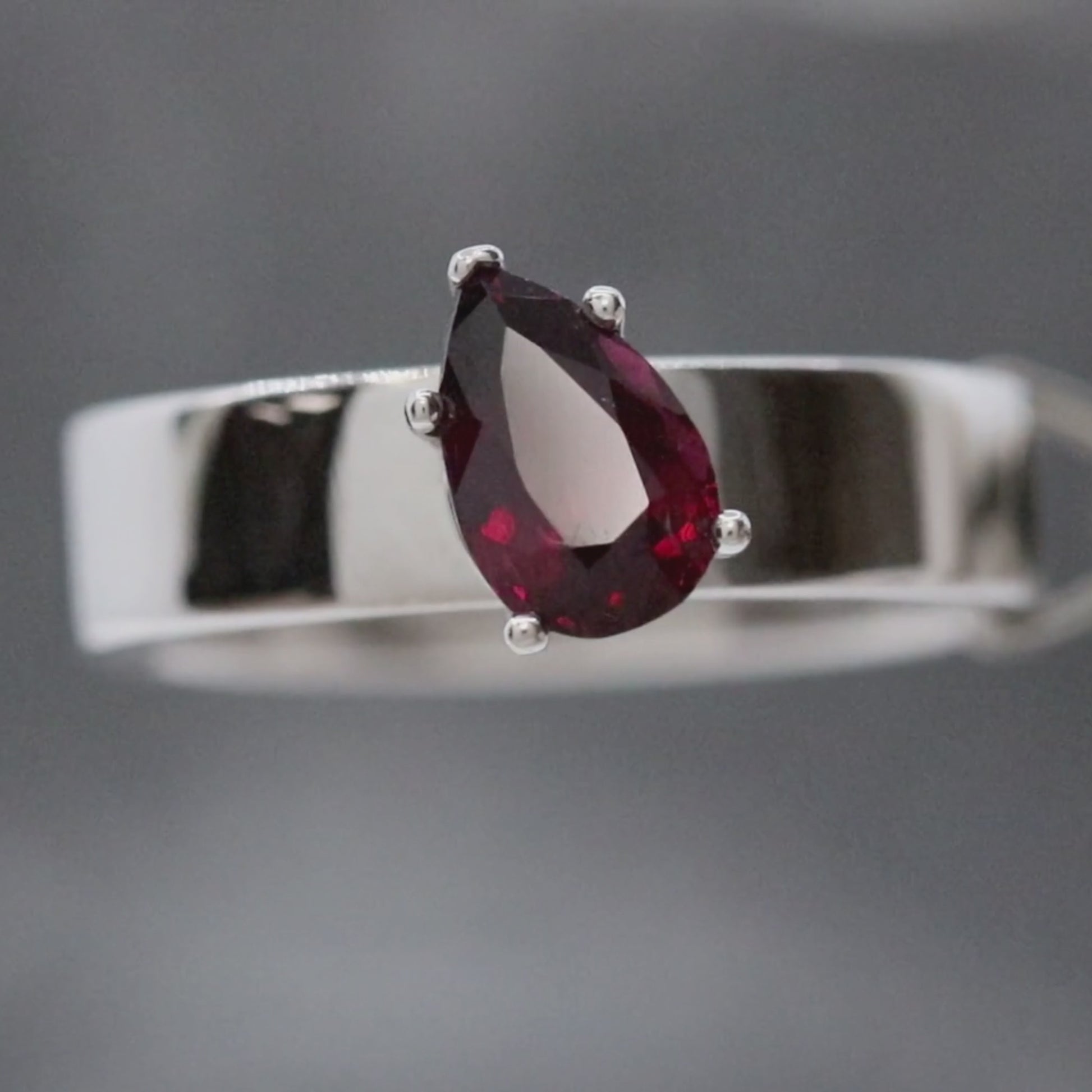 Taryn Ring with a 1.50 Carat Pear Garnet in 14k White Gold - Ready to Size and Ship