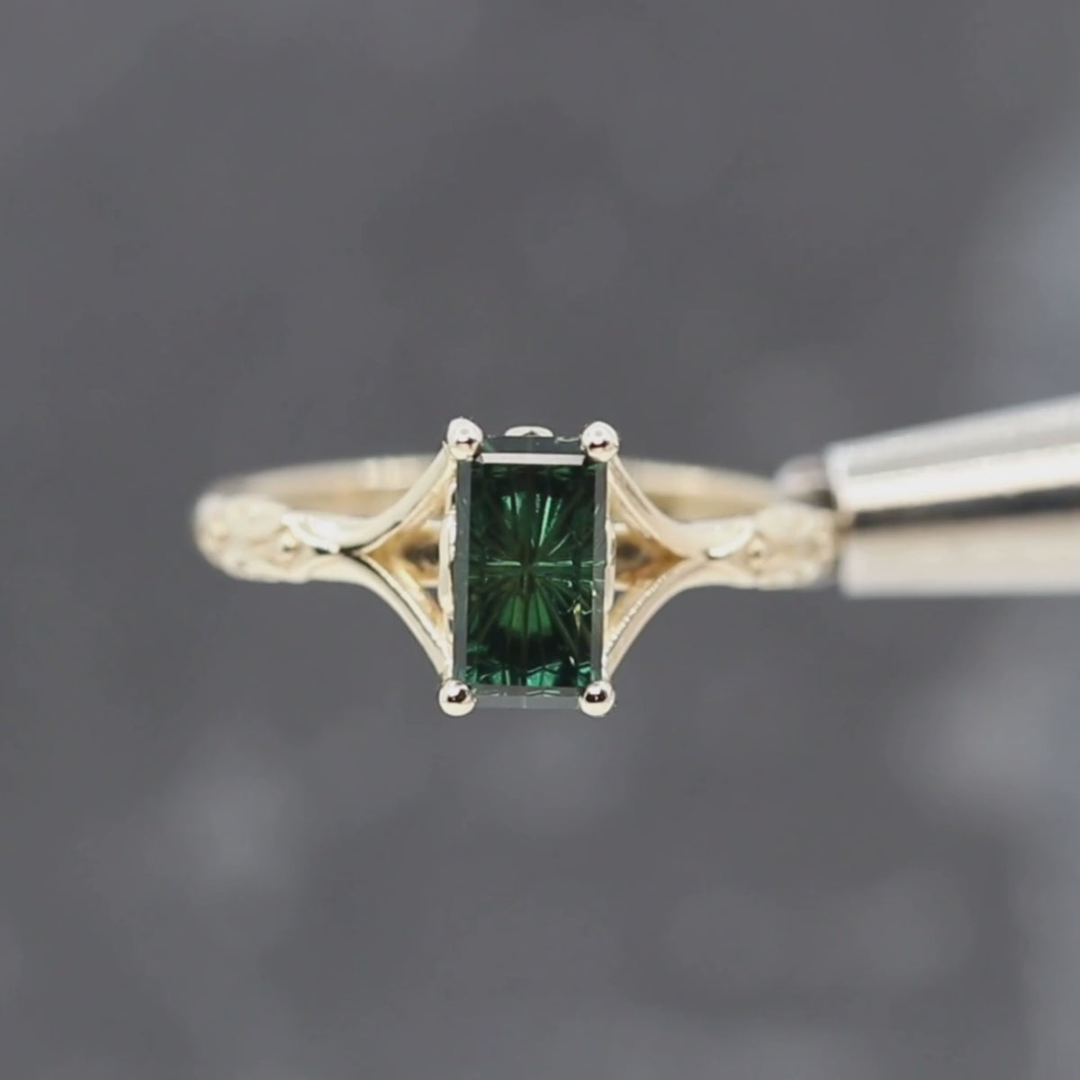 Kali Ring with a 2.11 Carat Green Fantasy Cut Sapphire in 14k Yellow Gold - Ready to Size and Ship