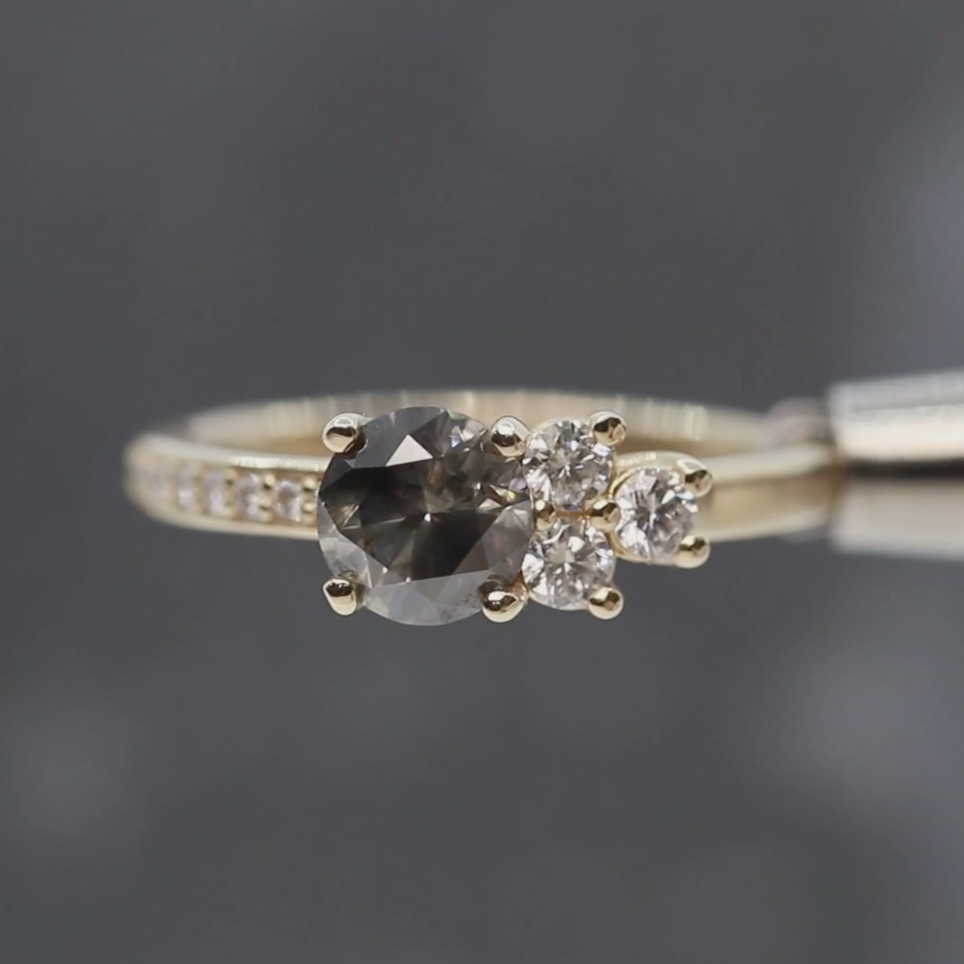 Avery Ring with a 1.01 Carat Round Champagne Diamond and White Accent Diamonds in 14k Yellow Gold - Ready to Size and Ship