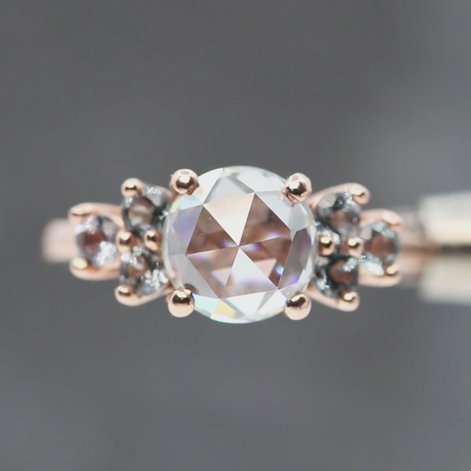 Veragene Ring with a 1.40 Carat Round Moissanite and Spinel Accents in 14k Rose Gold - Ready to Size and Ship