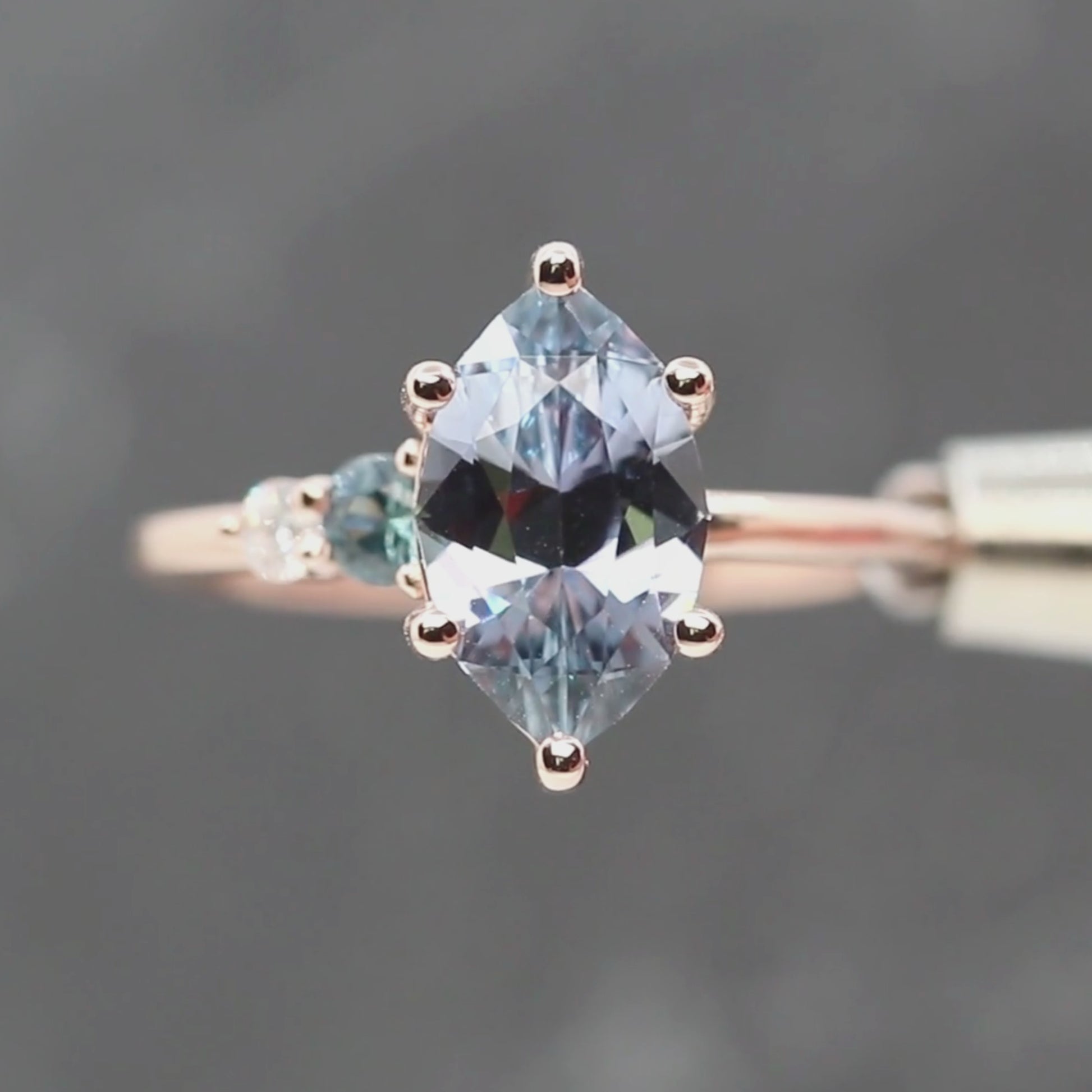 Jesse Ring with a 2.65 Carat Marquise Sapphire and Diamond and Sapphire Accents in 14k Rose Gold - Ready to Size and Ship