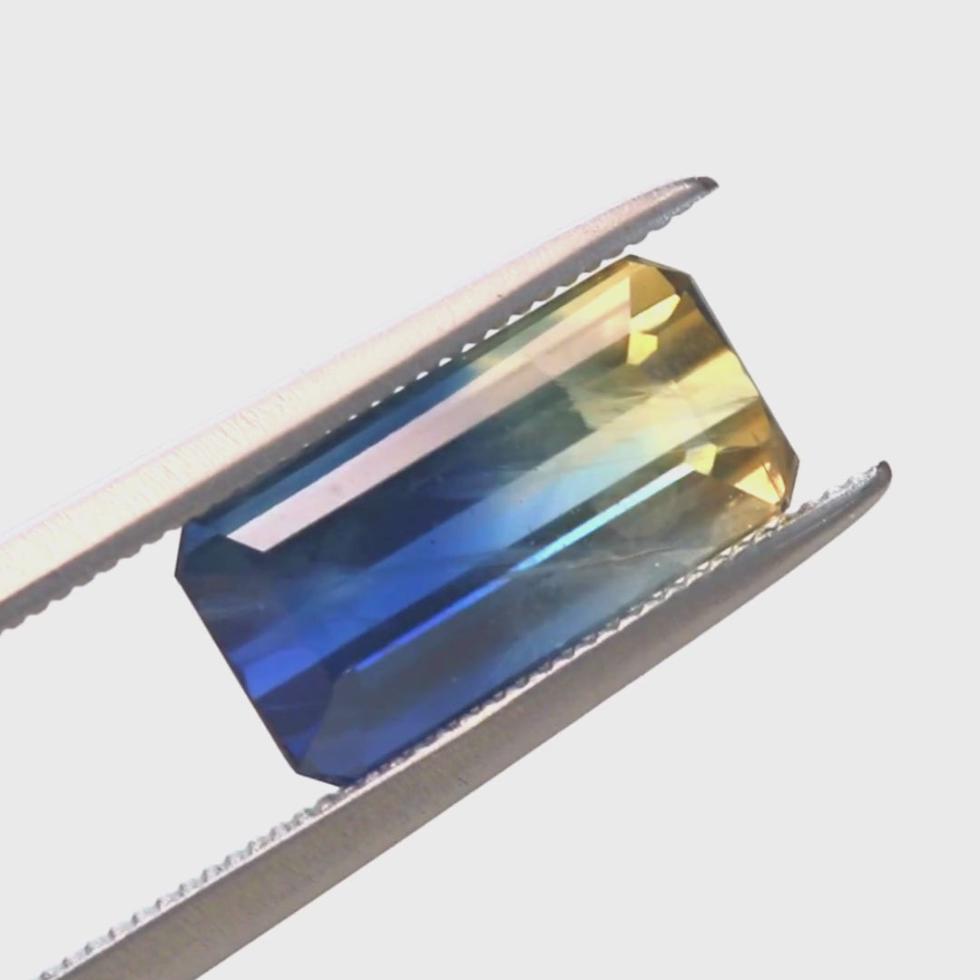 3.55 Carat Bi-Color Blue Yellow Emerald Cut Sapphire for Custom Work - Inventory Code EBYS355
