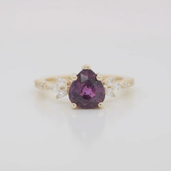 Betty Ring with a 2.55 Carat Pear Magenta Pink Sapphire and White Accent Diamonds - Ready to Size and Ship
