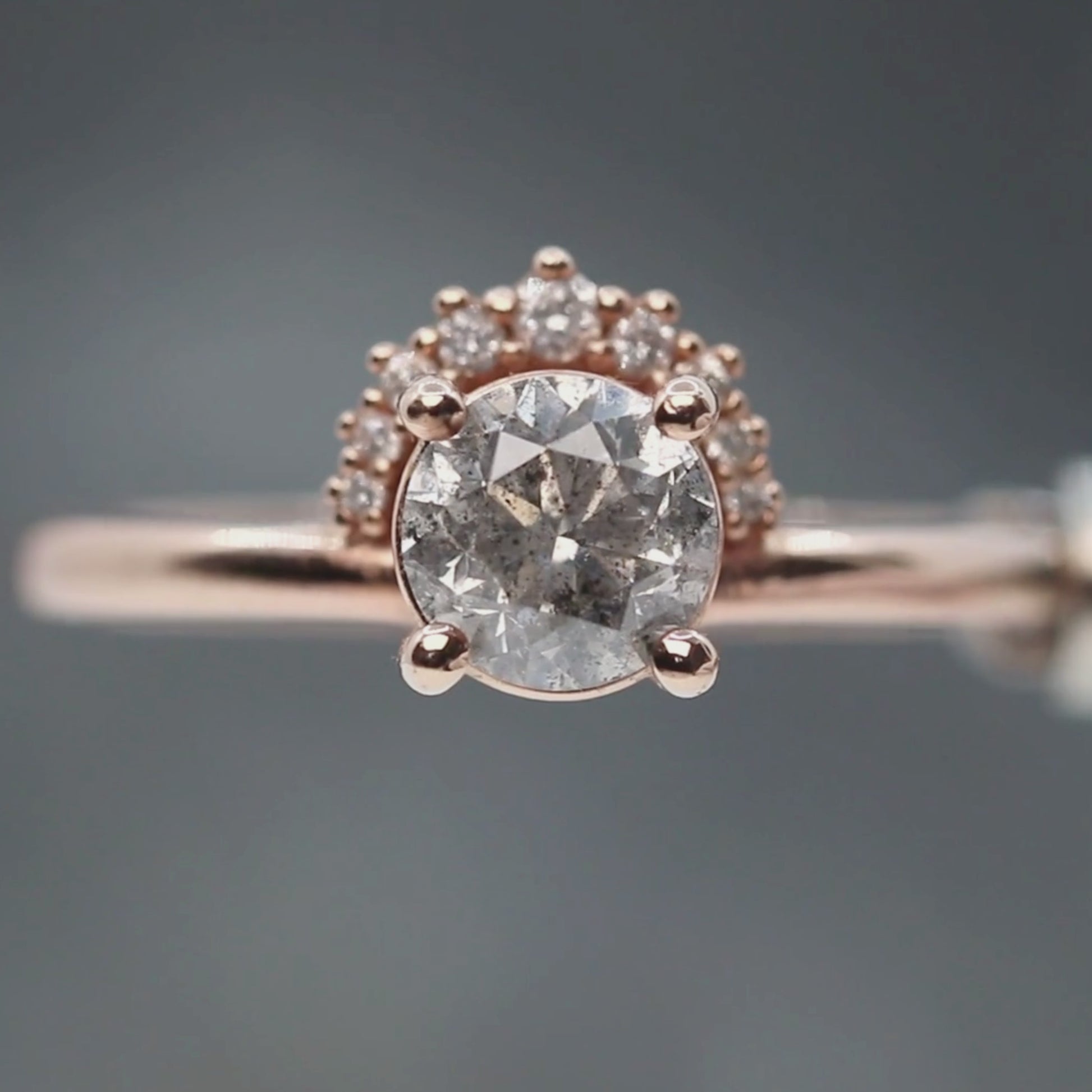 Lonnie Ring with a 1.01 Carat Round Gray Salt and Pepper Diamond in 10k Rose Gold - Ready to Size and Ship