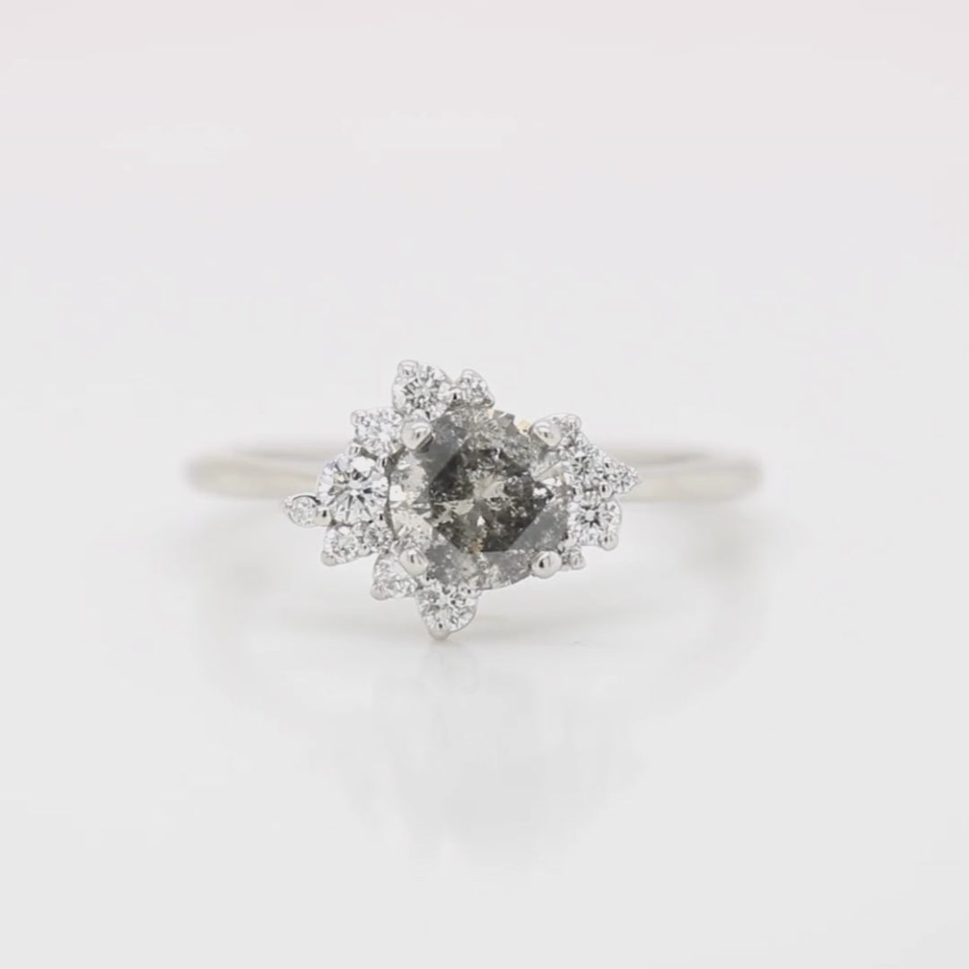 Orion Ring with a 1.00 Carat Round Dark Gray Celestial Diamond and White Accent Diamonds in 14k White Gold - Ready to Size and Ship
