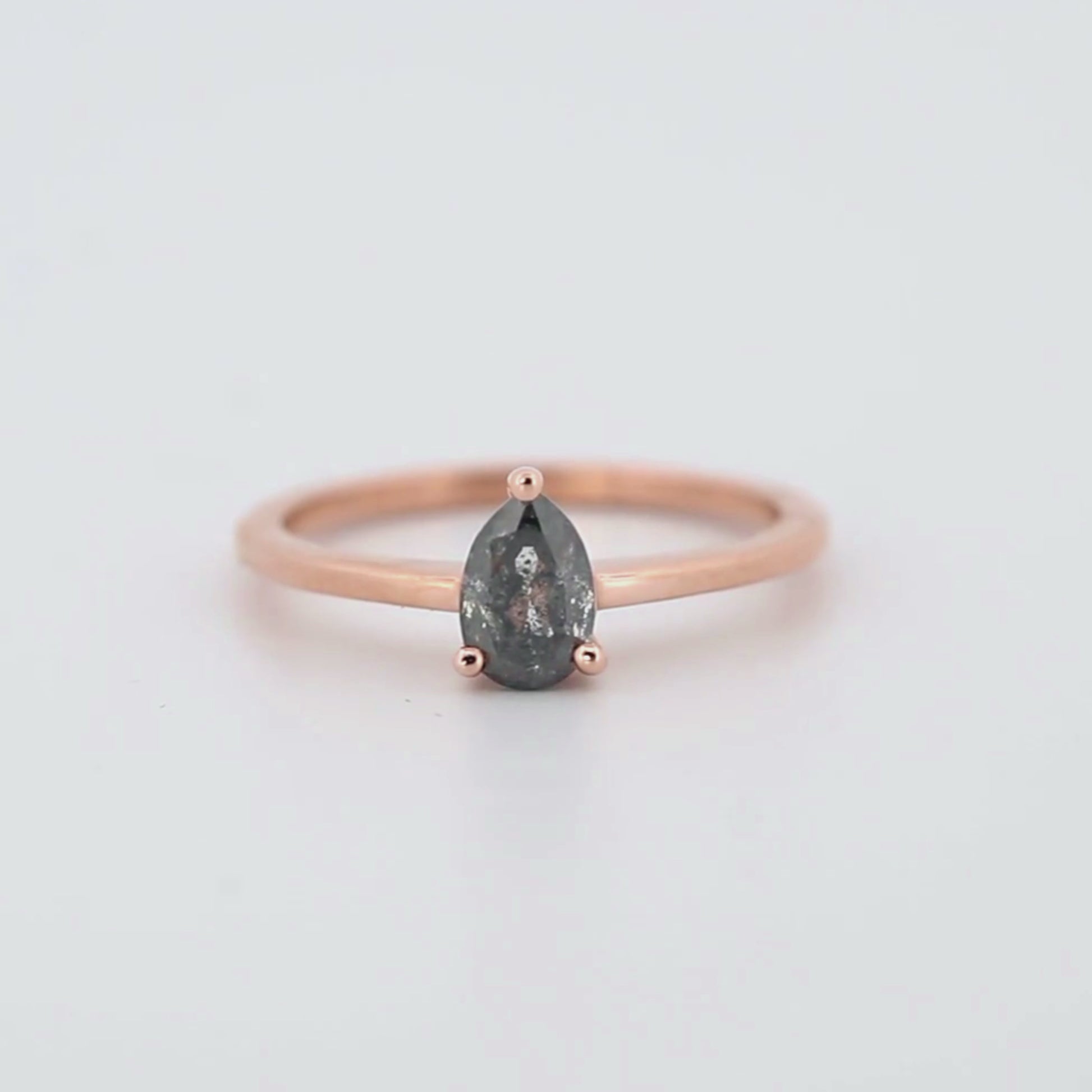 Ruthie Ring with a 0.77 Carat Dark and Clear Pear Salt and Pepper Diamond in 14k Rose Gold - Ready to Size and Ship
