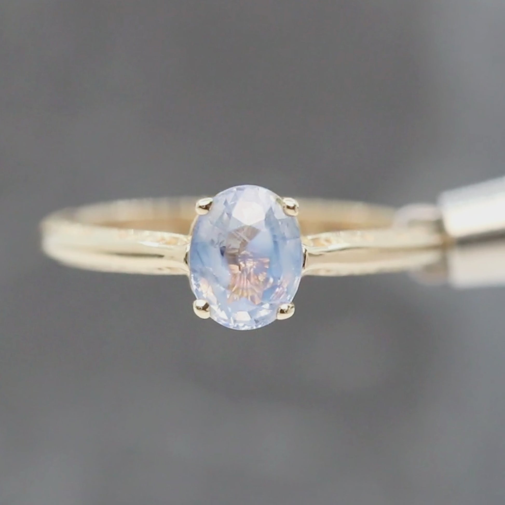 Vivienne Ring with a 1.25 Carat Light Blue Oval Ceylon Sapphire in 14k Yellow Gold - Ready to Size and Ship