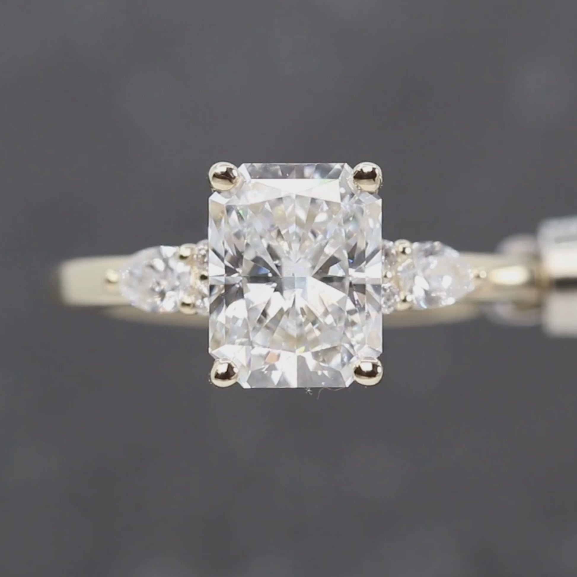 Jenna Ring with a 2.26 Carat Lab Grown Radiant Cut Diamond and Lab Grown Accent Diamonds in 14k Yellow Gold - Ready to Size and Ship