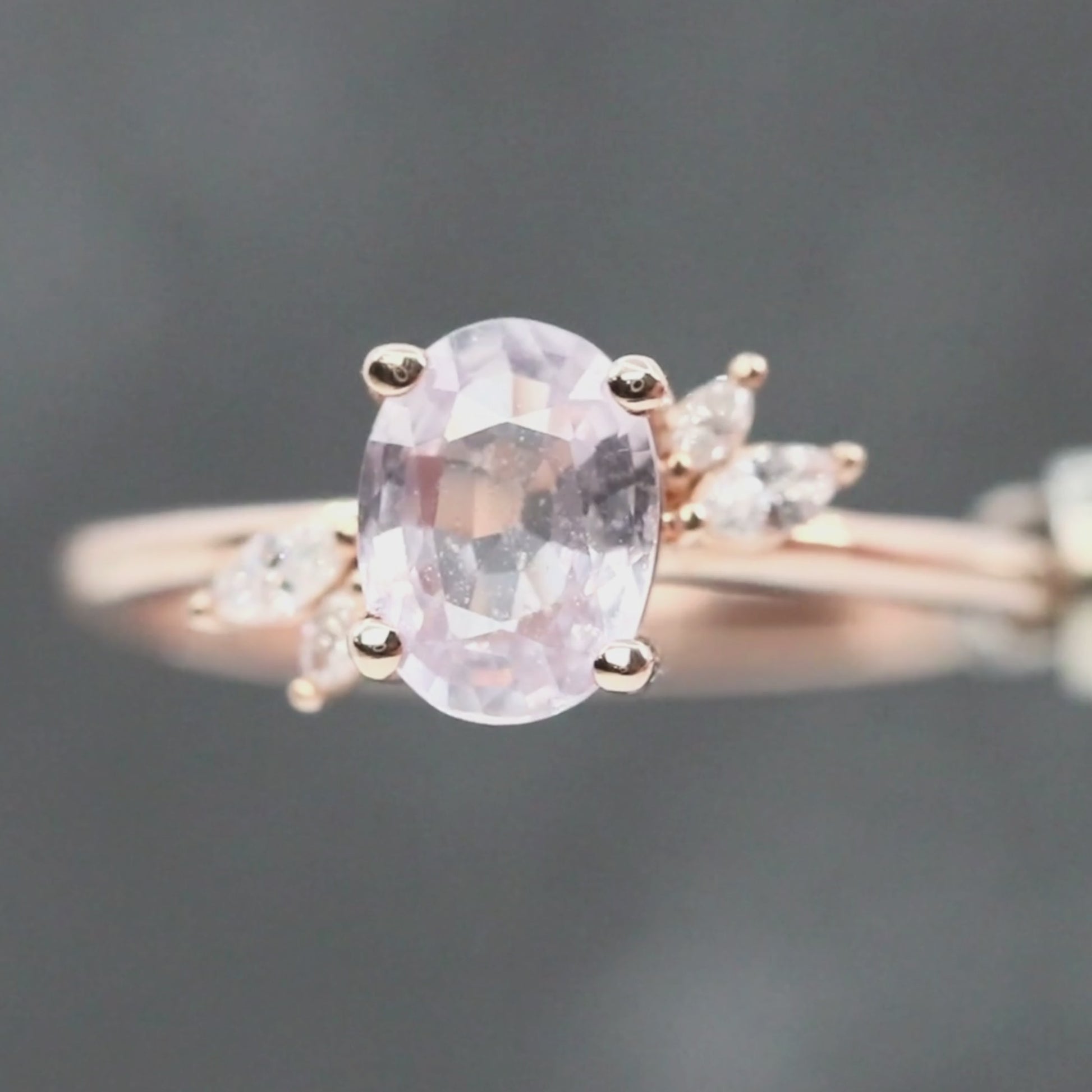 Neko Ring with a 1.43 Carat Pink Oval Sapphire and White Accent Diamonds in 14k Rose Gold - Ready to Size and Ship