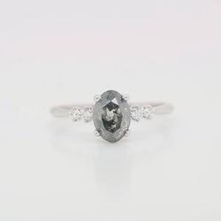 Cordelia Ring with a 1.86 Carat Dark Gray Oval Celestial Diamond and White Accent Diamonds in 14k White Gold - Ready to Size and Ship