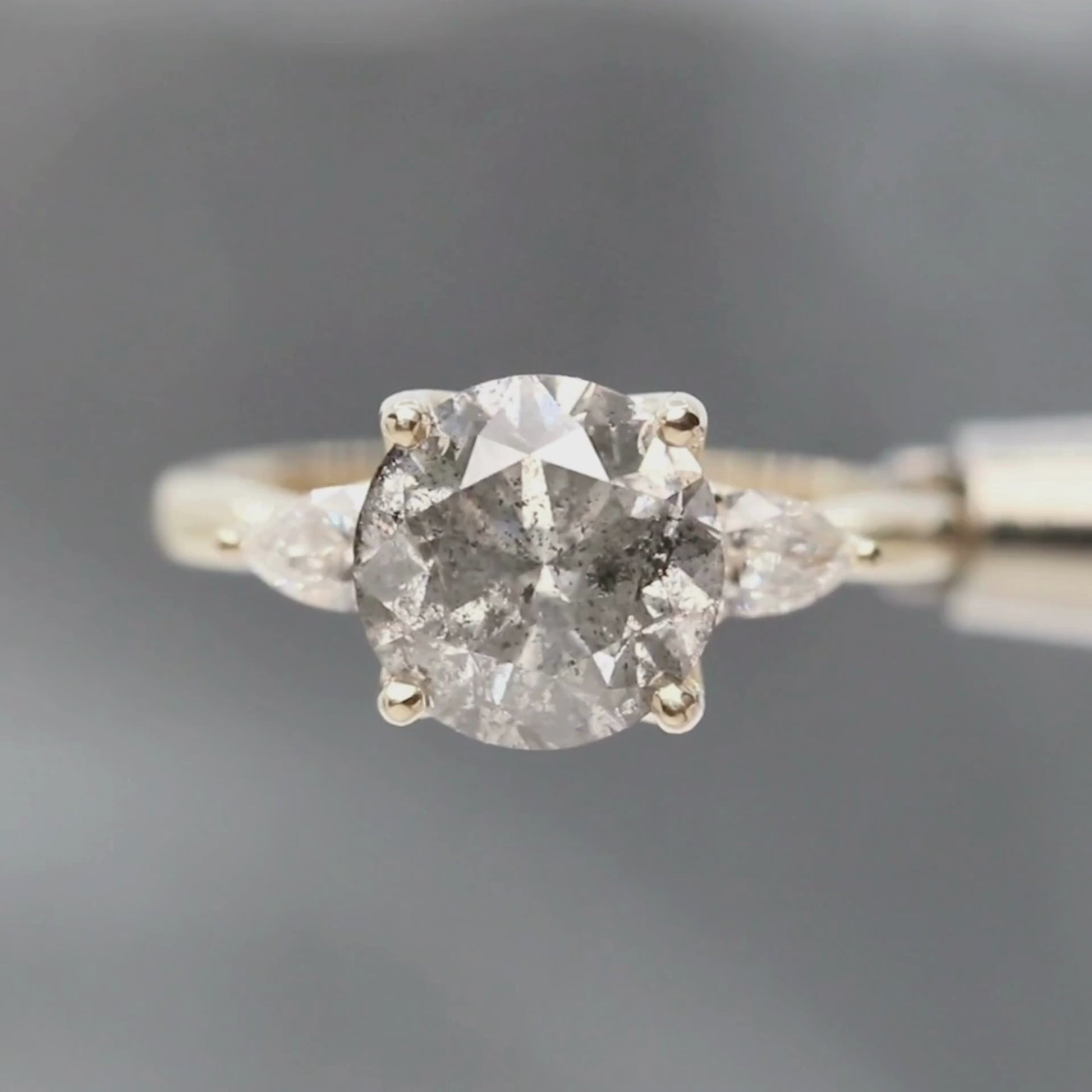 Oleander Ring with a 3.14 Carat Gray Salt and Pepper Diamond and White Diamond Accents in 14k Yellow Gold - Ready to Size and Ship