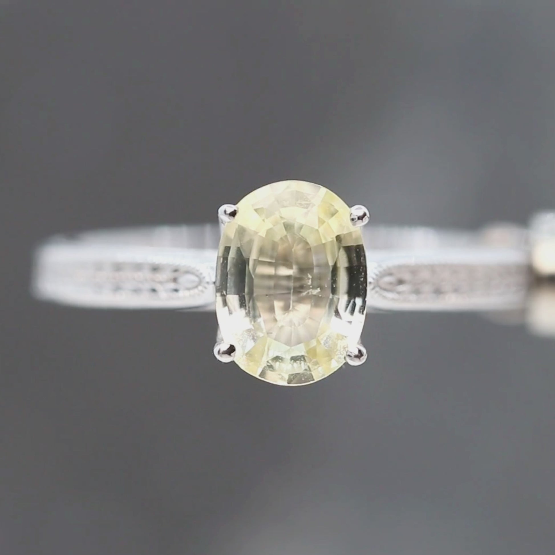 Edith Ring with a 1.28 Carat Yellow Oval Sapphire in 14k White Gold - Ready to Size and Ship