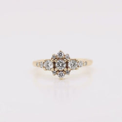 Victoria Ring with Three Round White Diamonds and White Accent Diamonds in 14k Yellow Gold - Ready to Size and Ship