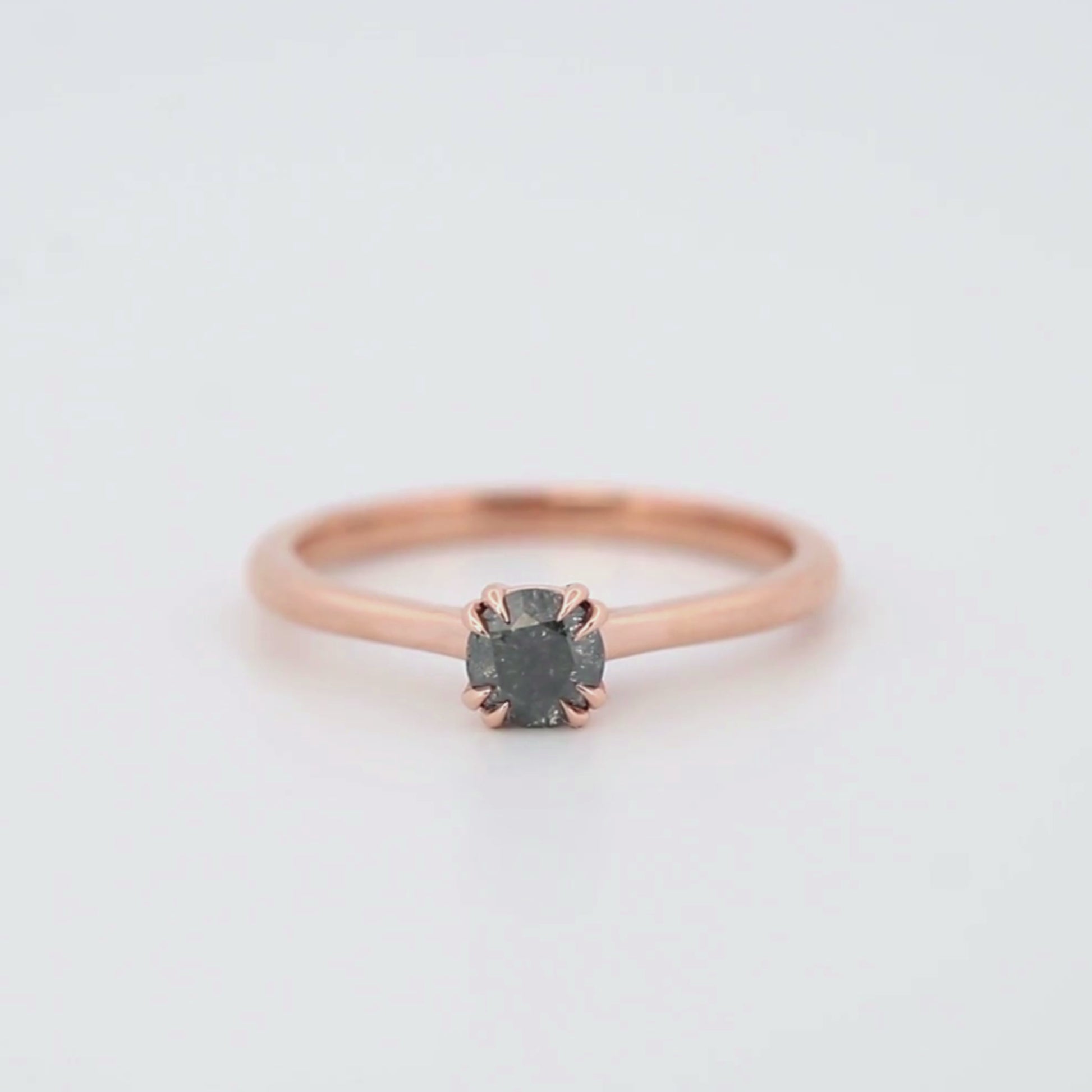 Nesta Ring with a 0.45 Carat Round Black Salt and Pepper Diamond in 14k Rose Gold - Ready to Size and Ship