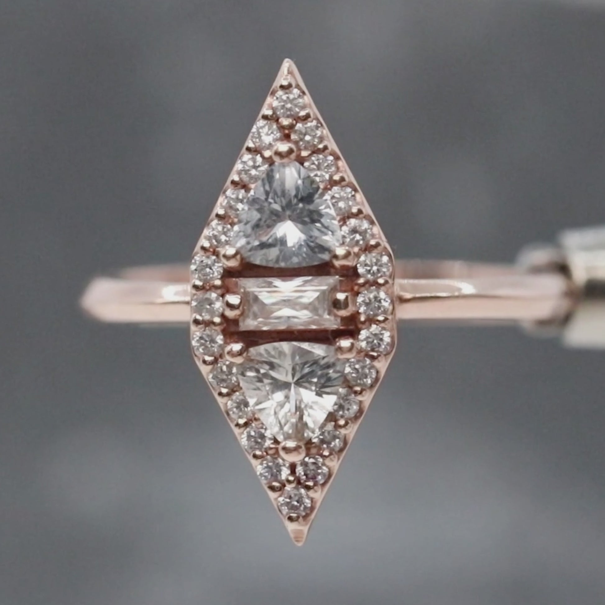 Valentina Ring with White Sapphires and Moissanite and Diamond Accents in 10k Rose Gold - Ready to Size and Ship