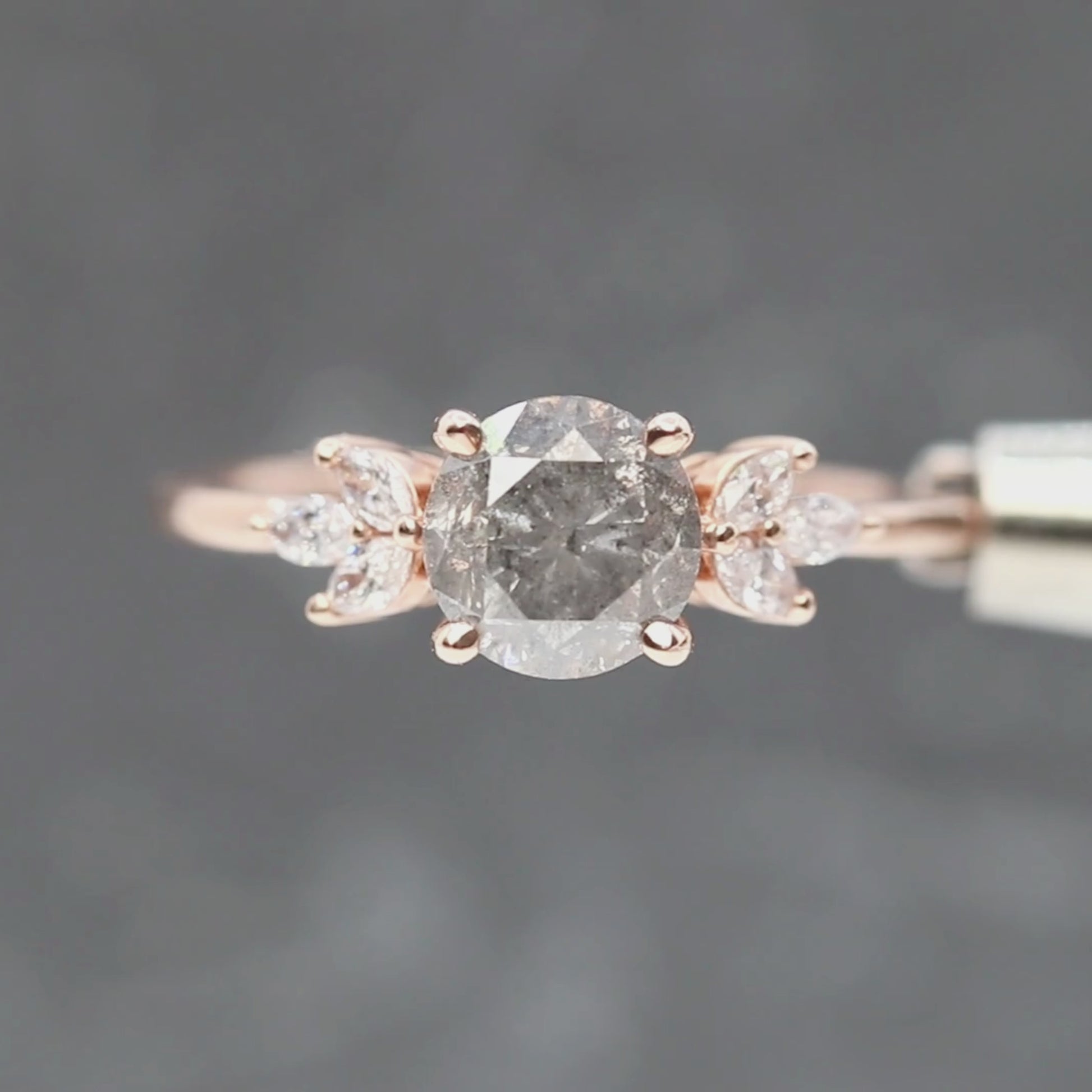 Tressa Ring with a 1.62 Carat Stormy Gray Diamond and White Accent Diamonds in 14k Rose Gold - Ready to Size and Ship