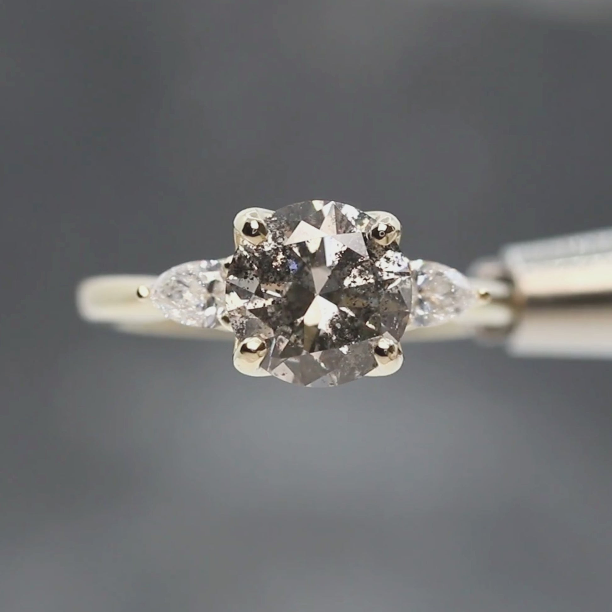 Oleander Ring with a 2.02 Carat Warm Gray Salt and Pepper Diamond and White Diamond Accents in 14k Yellow Gold - Ready to Size and Ship