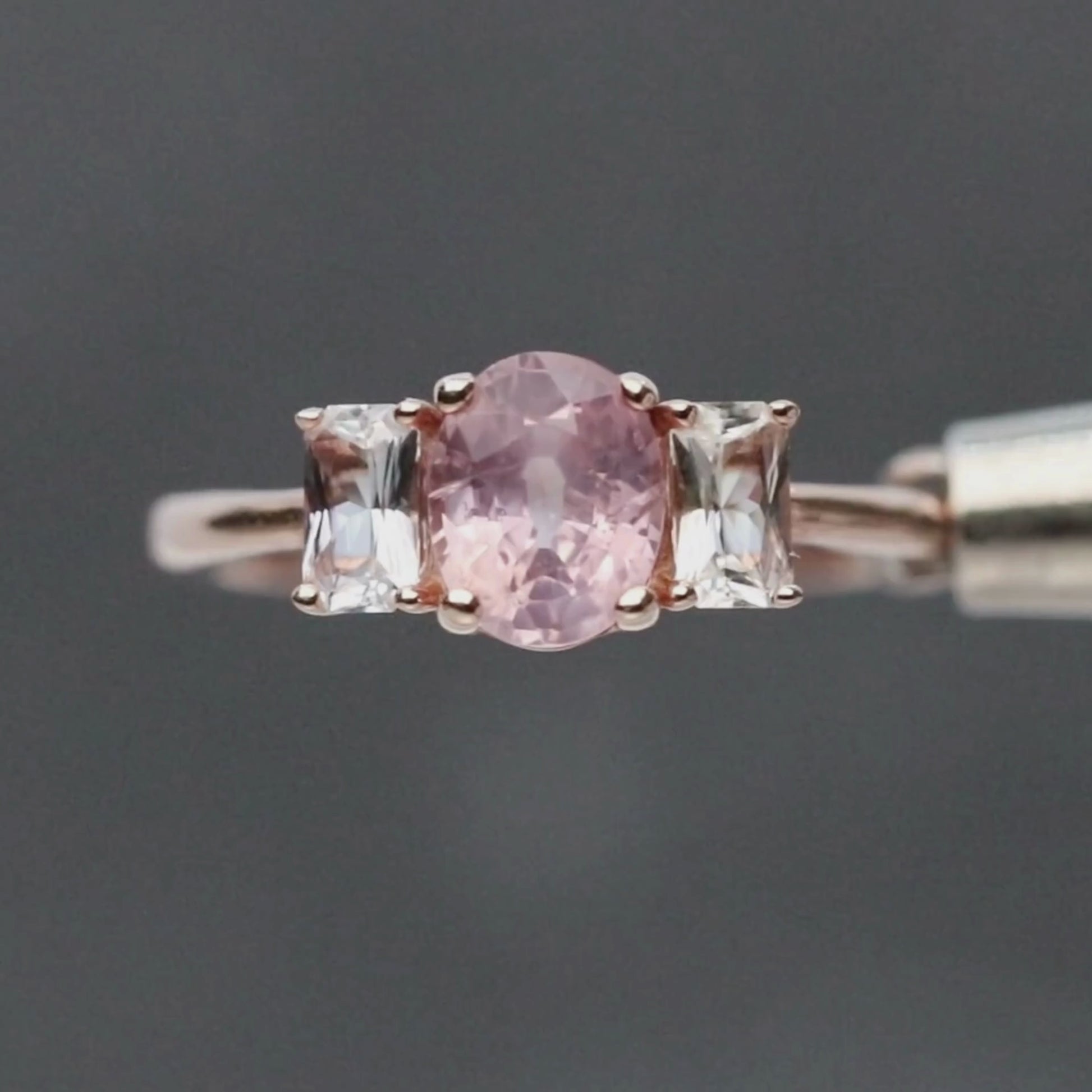 Hellen Ring with a 1.38 Carat Pink Oval Sapphire and White Sapphire Accents in 14k Rose Gold - Ready to Size and Ship