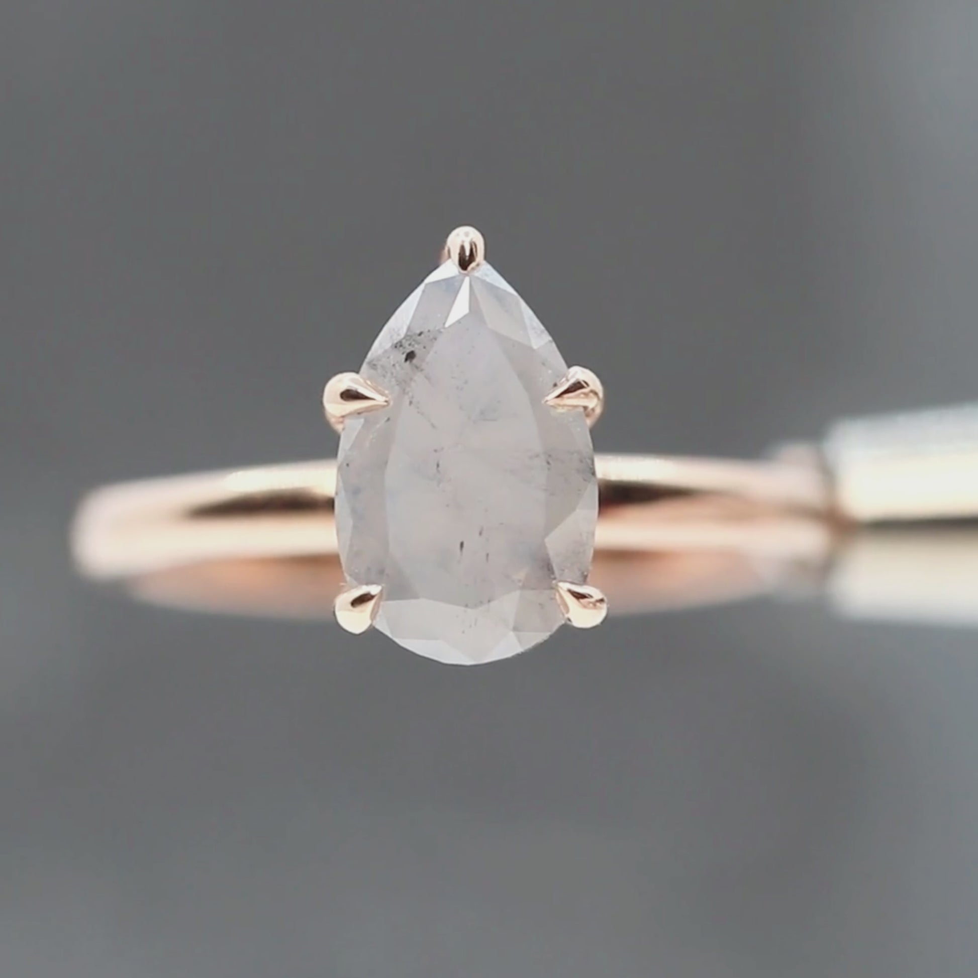 Charlotte Ring with a 2.31 Carat Pear Misty Gray Salt and Pepper Diamond in 14k Rose Gold - Ready to Size and Ship