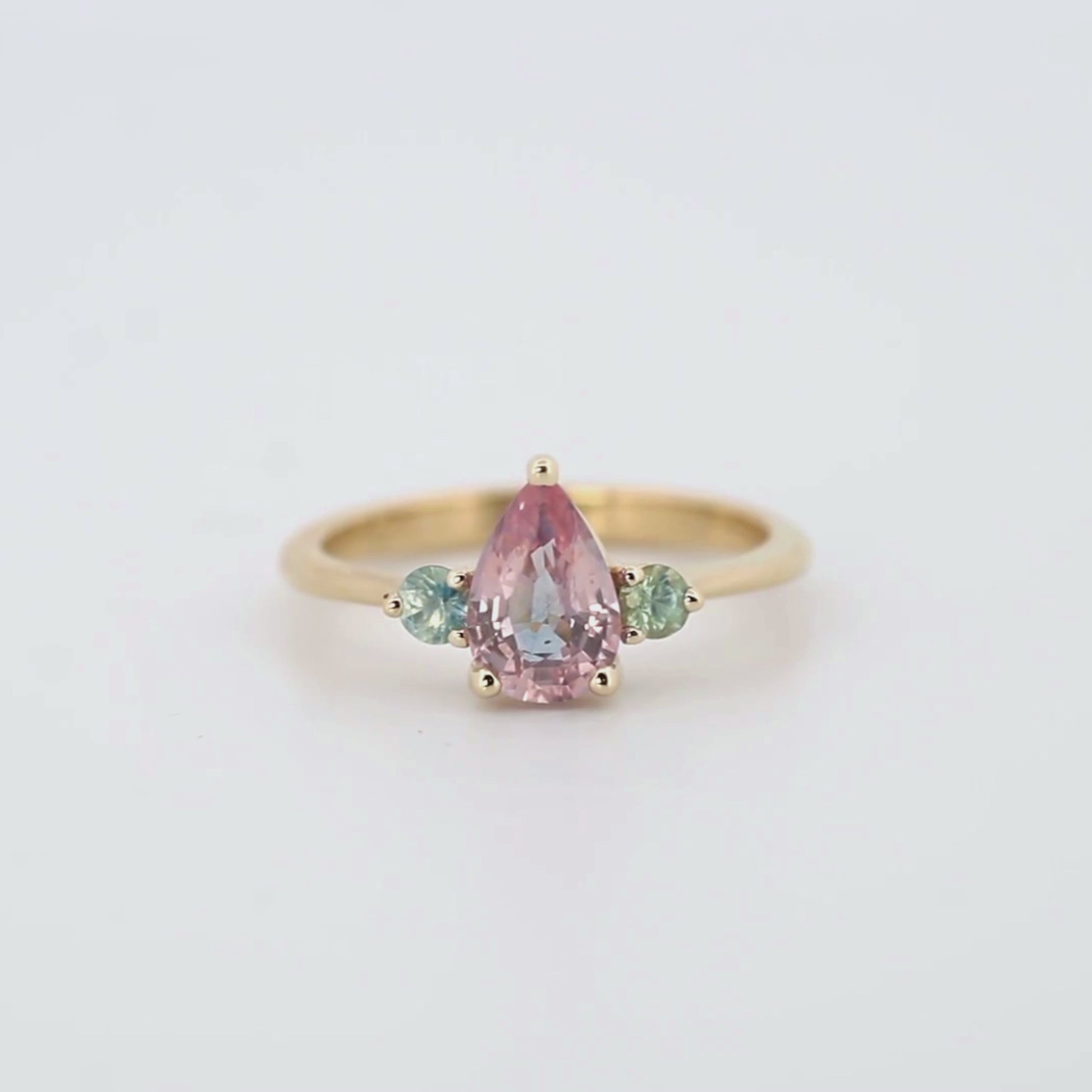 Drea Ring with a 1.40 Carat Clear Pink Pear Sapphire and Sapphire Accents in 14k Yellow Gold - Ready to Size and Ship