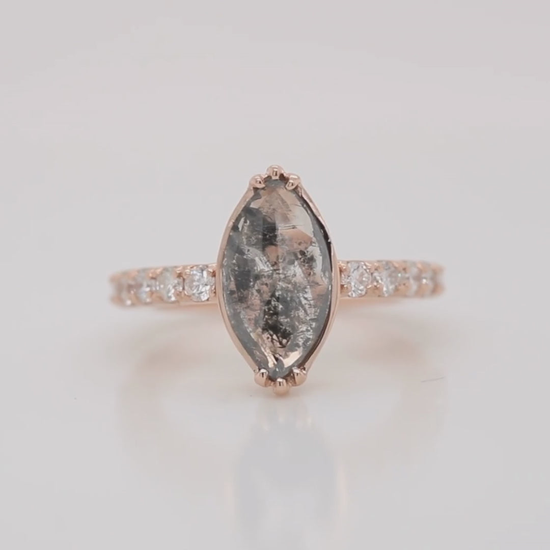 Alice Ring with a 1.92 Carat Dark and Clear Marquise Celestial Diamond and White Accent Diamonds in 14k Rose Gold - Ready to Size and Ship