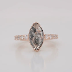 Alice Ring with a 1.92 Carat Dark and Clear Marquise Celestial Diamond and White Accent Diamonds in 14k Rose Gold - Ready to Size and Ship