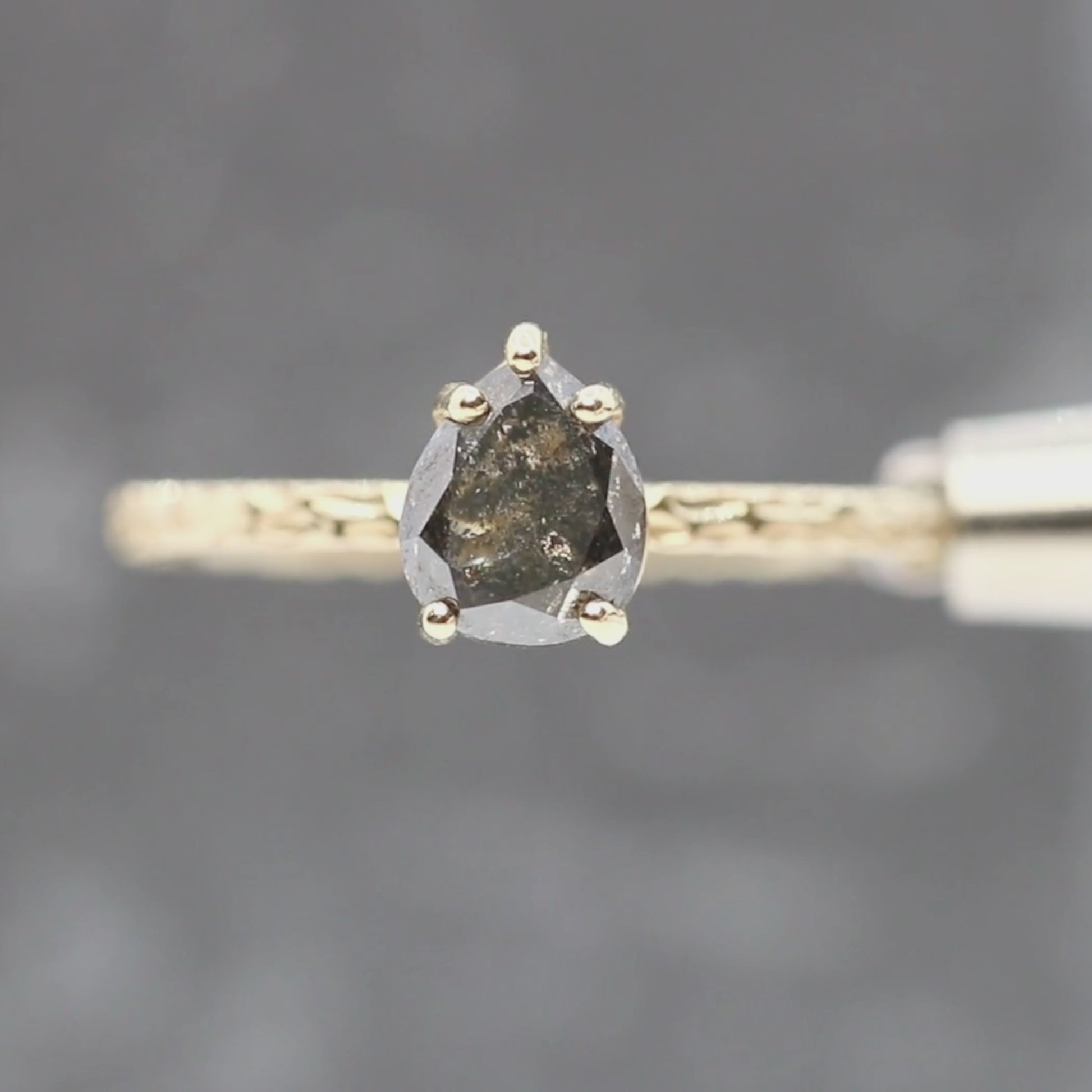 Tinker Ring with a 1.54 Carat Dark and Clear Pear Diamond in 14k Yellow Gold - Ready to Size and Ship