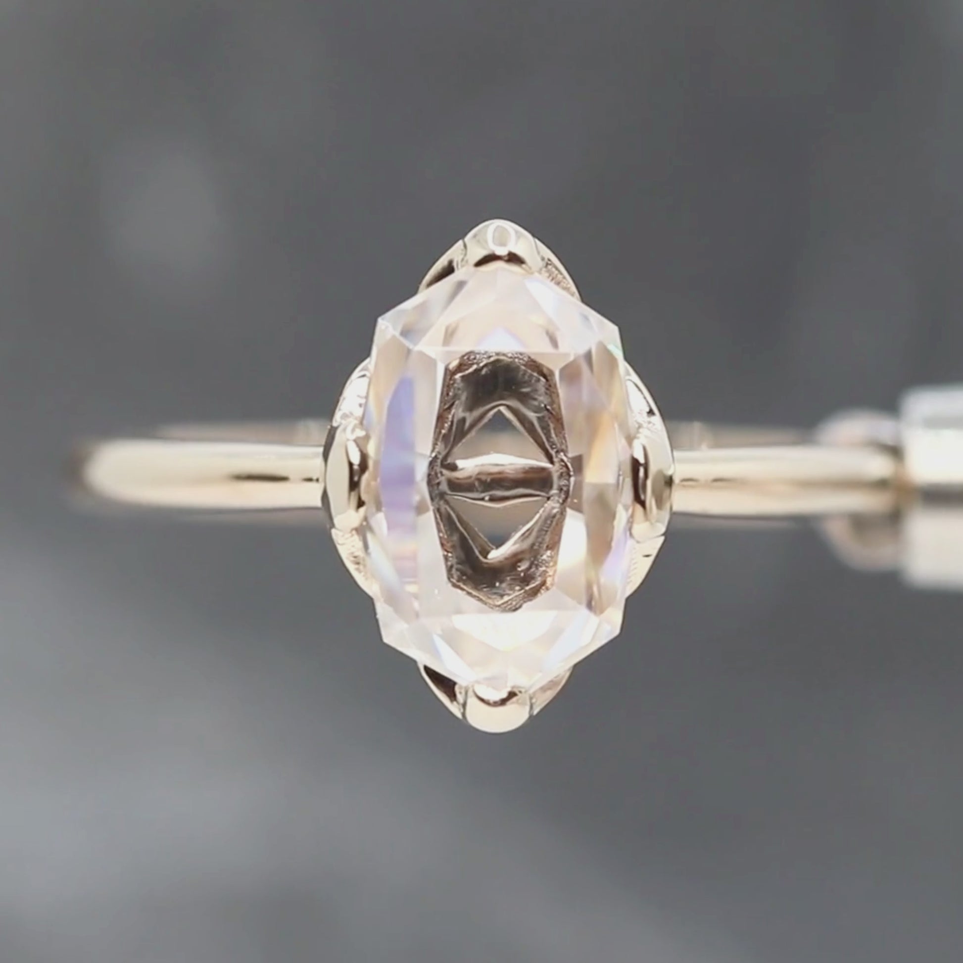 Nora Ring with a 2.27 Carat Portrait Cut Moissanite in 14k Champagne Gold - Ready to Size and Ship