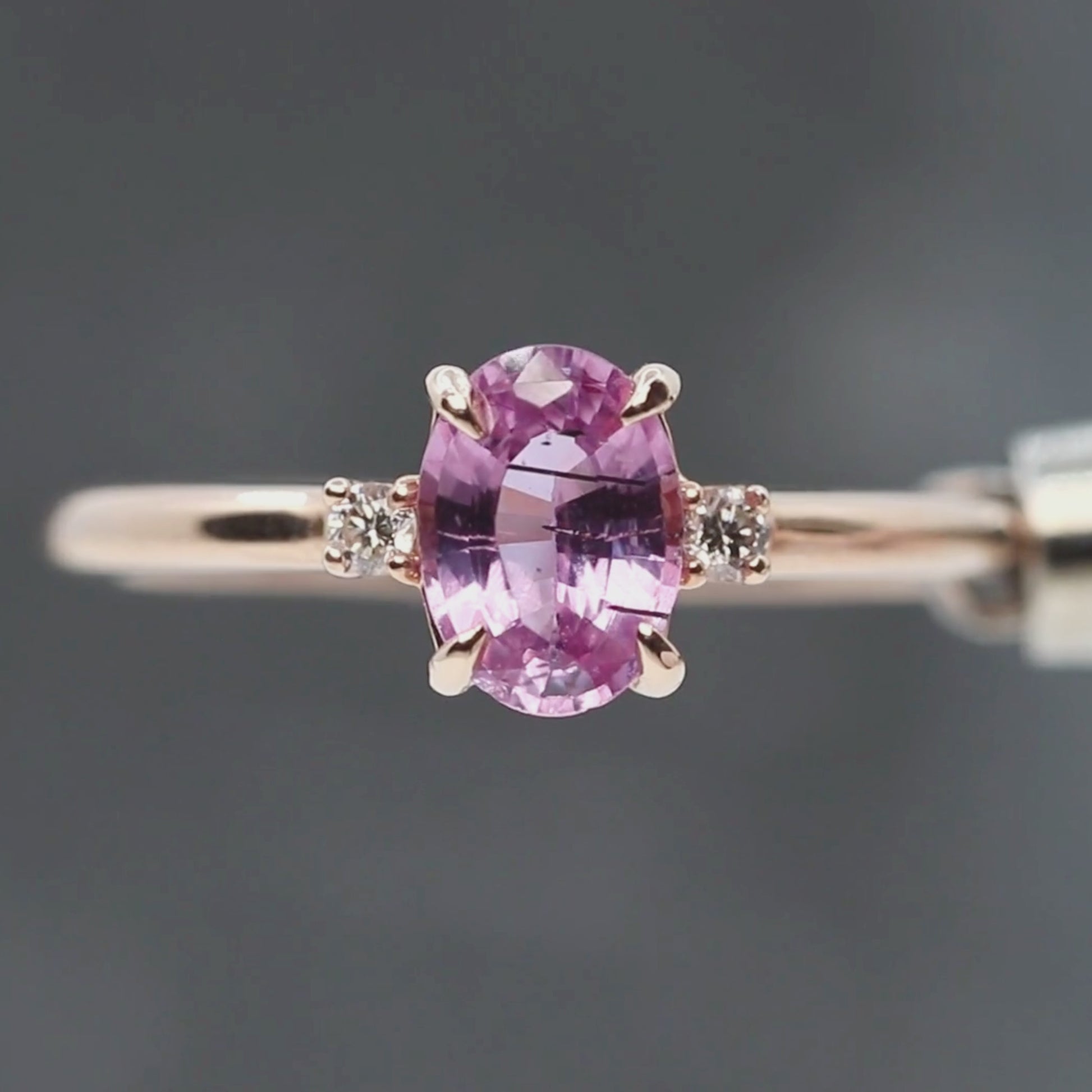 Terra Ring with a 1.05 Carat Pink Oval Sapphire and White Accent Diamonds in 14k Rose Gold - Ready to Size and Ship