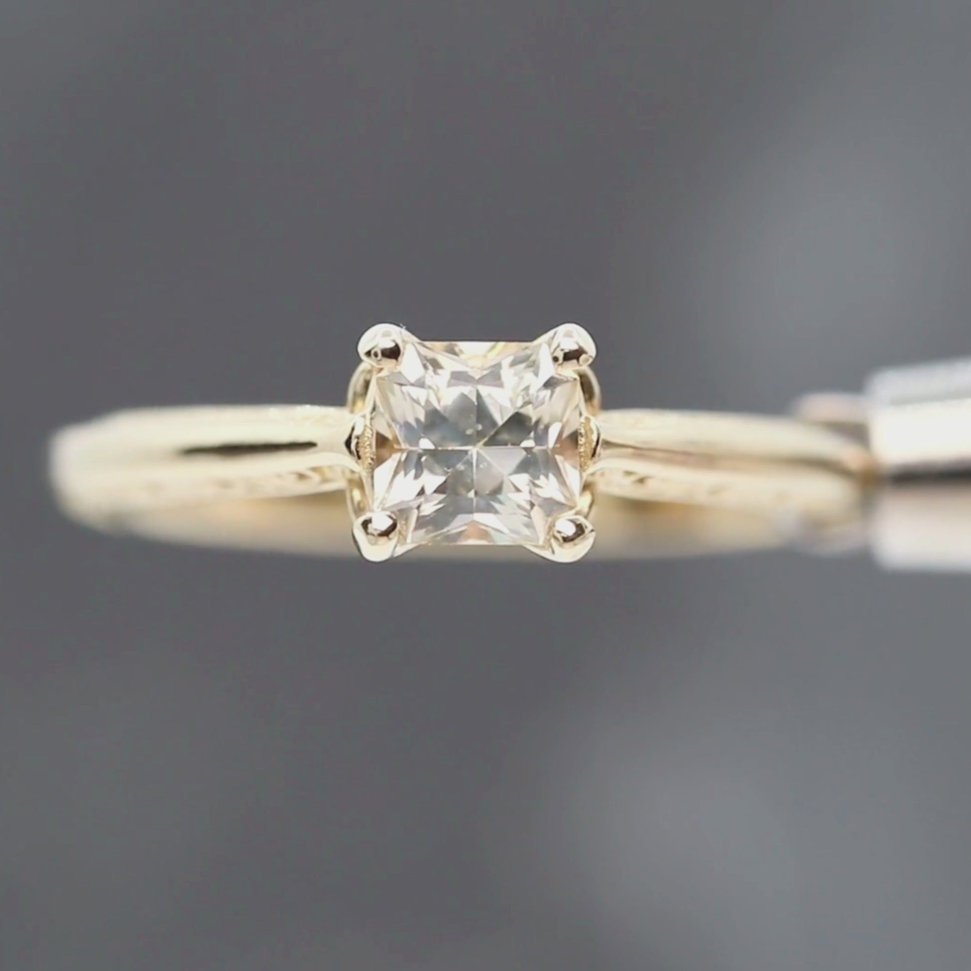 Vivienne Ring with a 0.77 Carat Radiant Cut Clear Champagne Sapphire in 14k Yellow Gold - Ready to Size and Ship