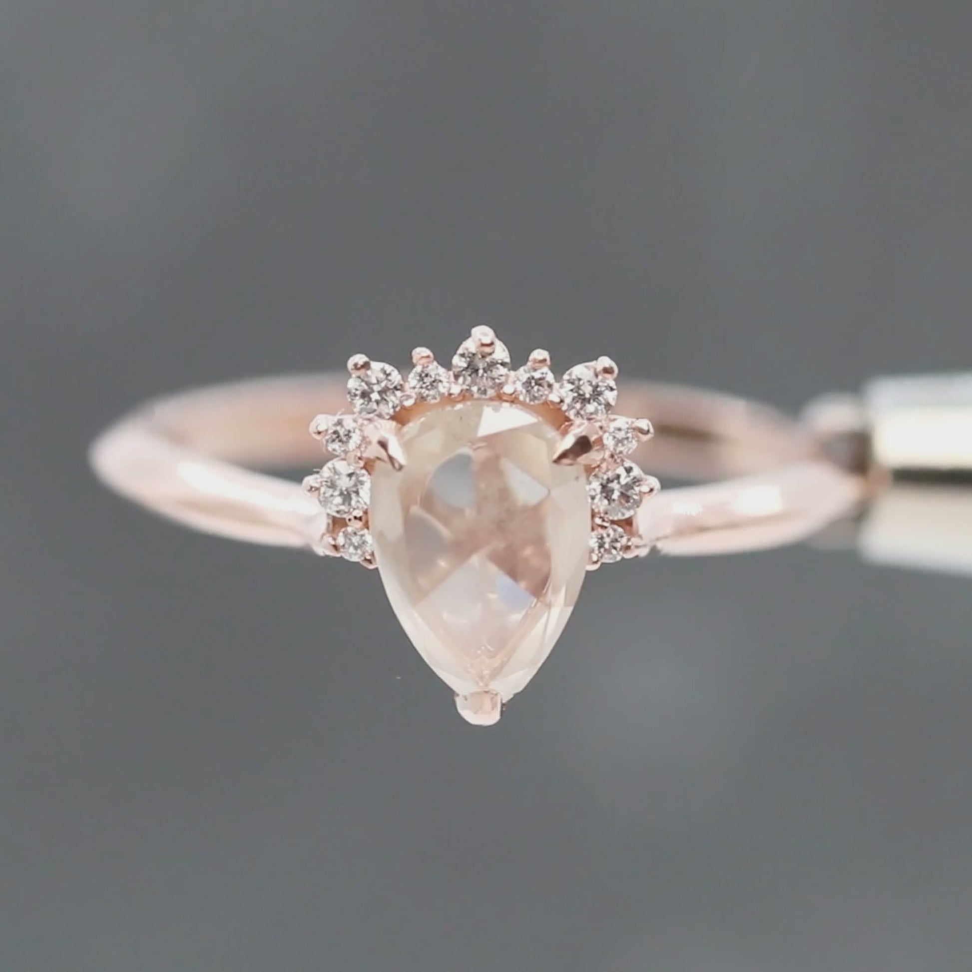 Nadine Ring with a 1.07 Carat Misty White Pear Diamond and White Accent Diamonds in 14k Rose Gold - Ready to Size and Ship