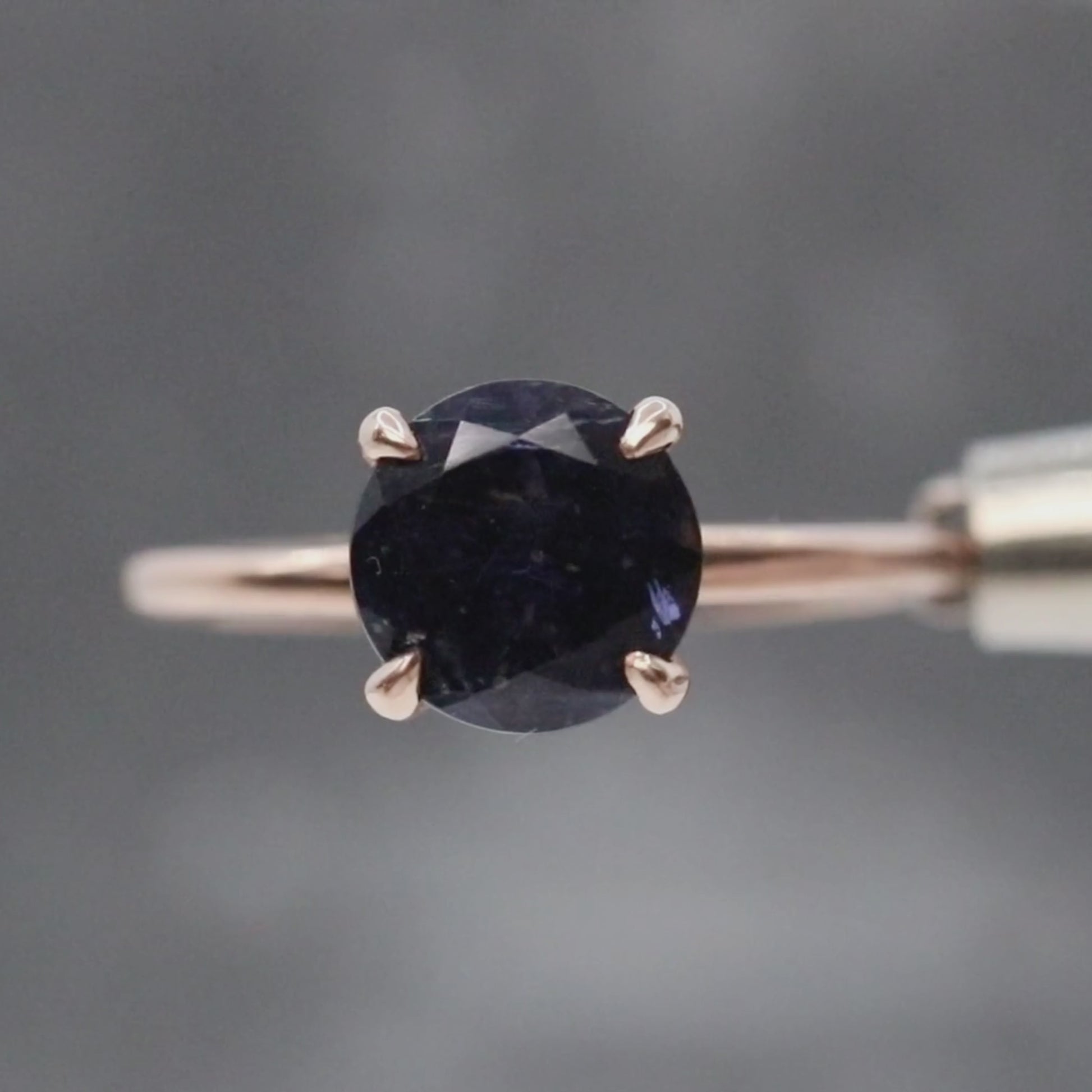 Emma Ring with a 1.63 Carat Round Iolite in 14k Rose Gold - Ready to Size and Ship