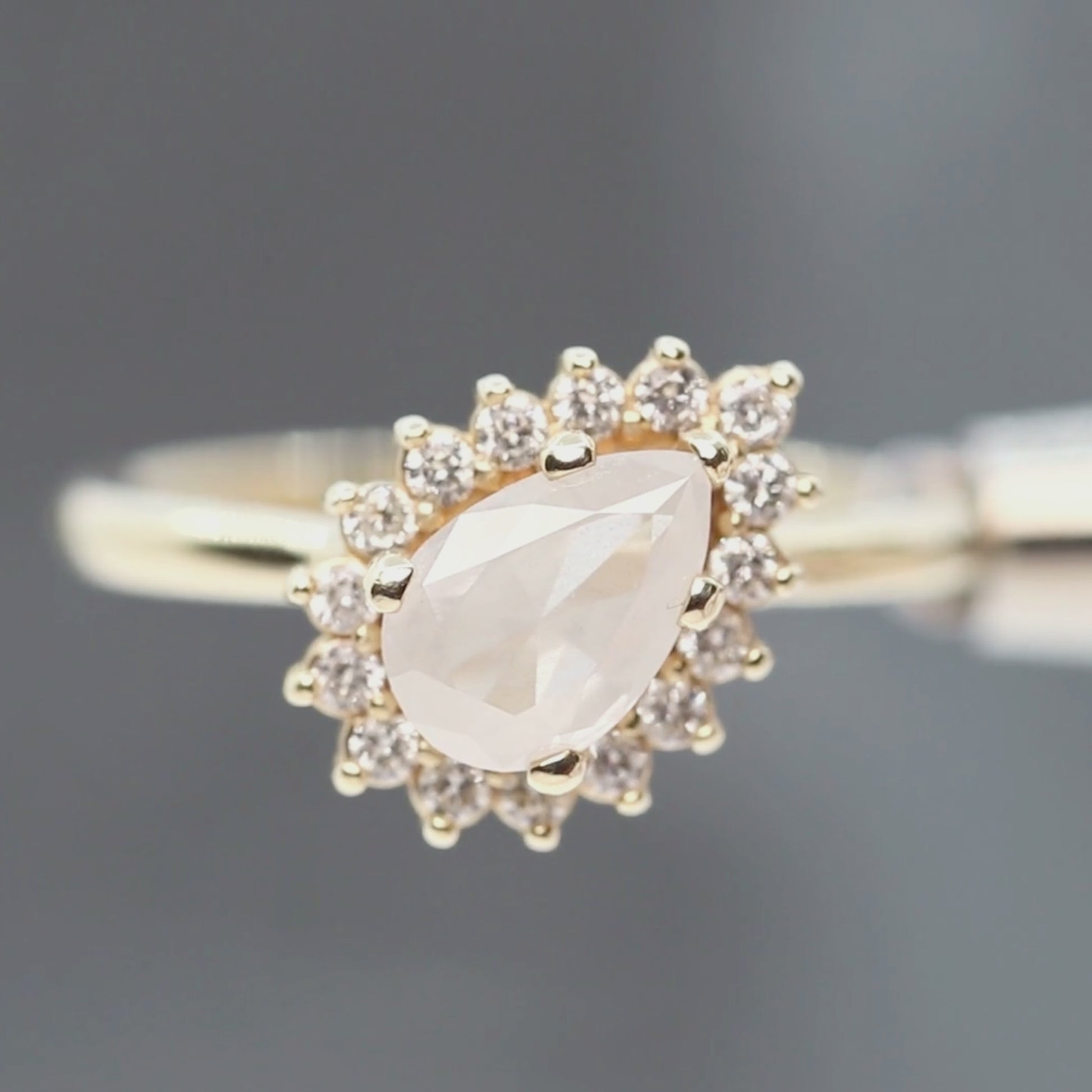 Velma Ring with a 1.30 Carat Misty White Pear Diamond and White Diamond Accents in 14k Yellow Gold - Ready to Size and Ship