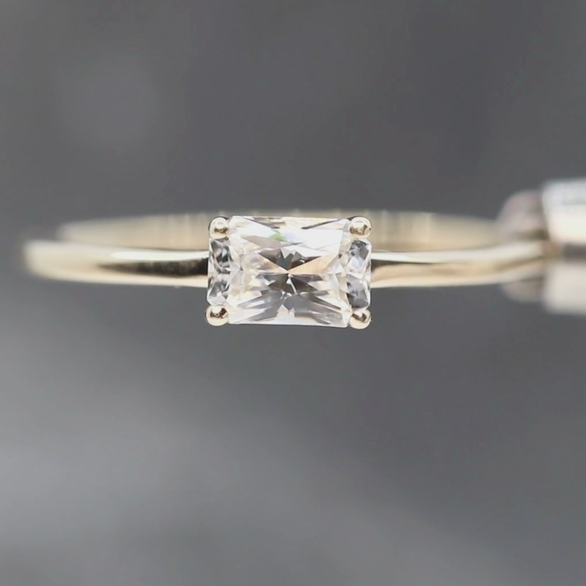Ruthie Ring with a 0.75 Carat Radiant Cut White Sapphire in 10k Yellow Gold - Ready to Size and Ship