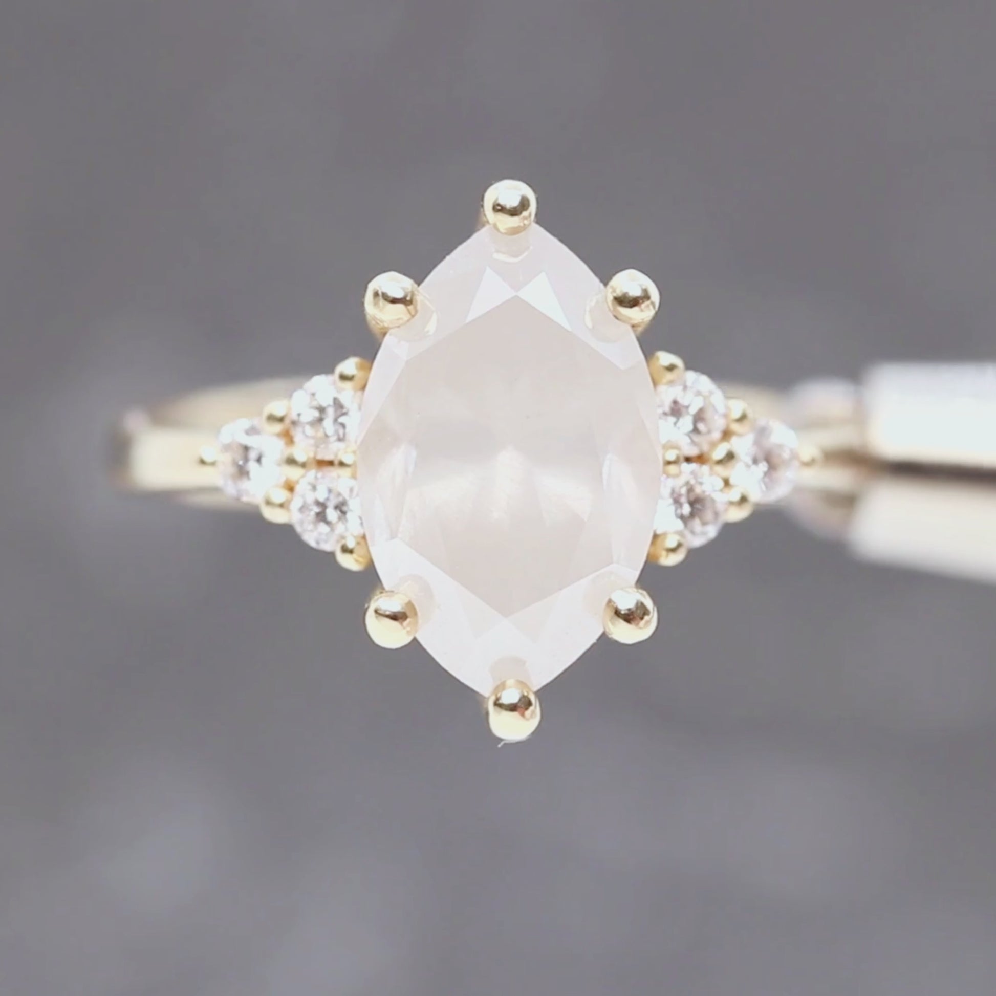 Imogene Ring with a 3.21 Carat Misty White Marquise Diamond and Canadian White Accent Diamonds in 14k Yellow Gold - Ready to Size and Ship