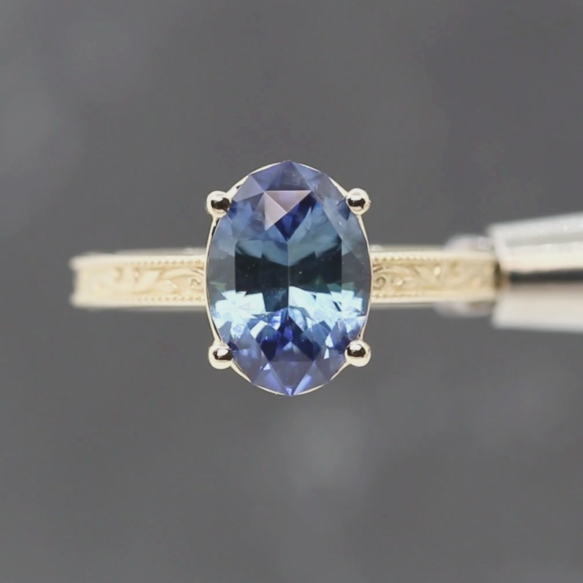 Ember Ring with a 3.22 Carat Blue Geometric Sapphire in 14k Yellow Gold - Ready to Size and Ship