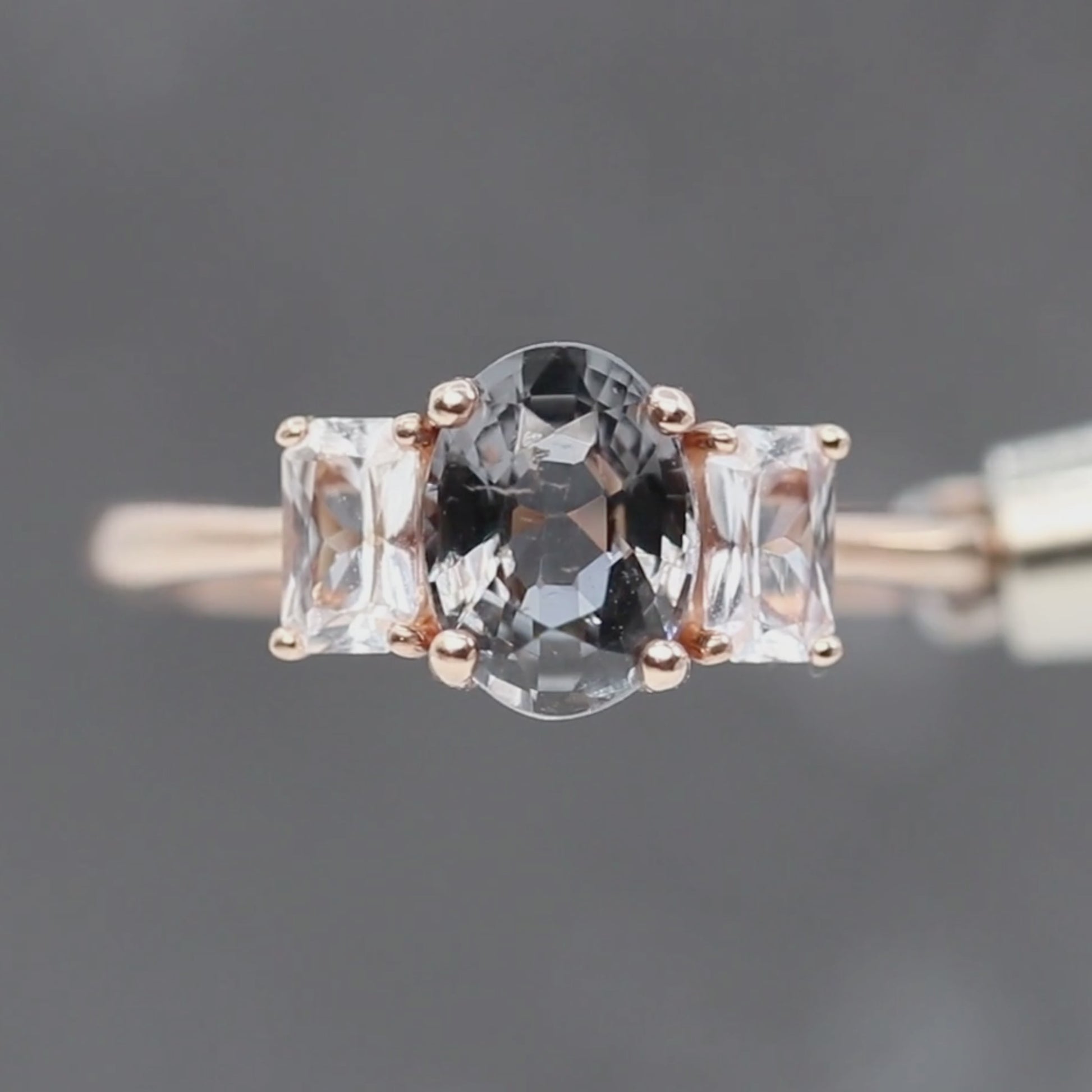 Hellen Ring with a 1.35 Carat Oval Spinel and White Sapphire Accents in 14k Rose Gold - Ready to Size and Ship