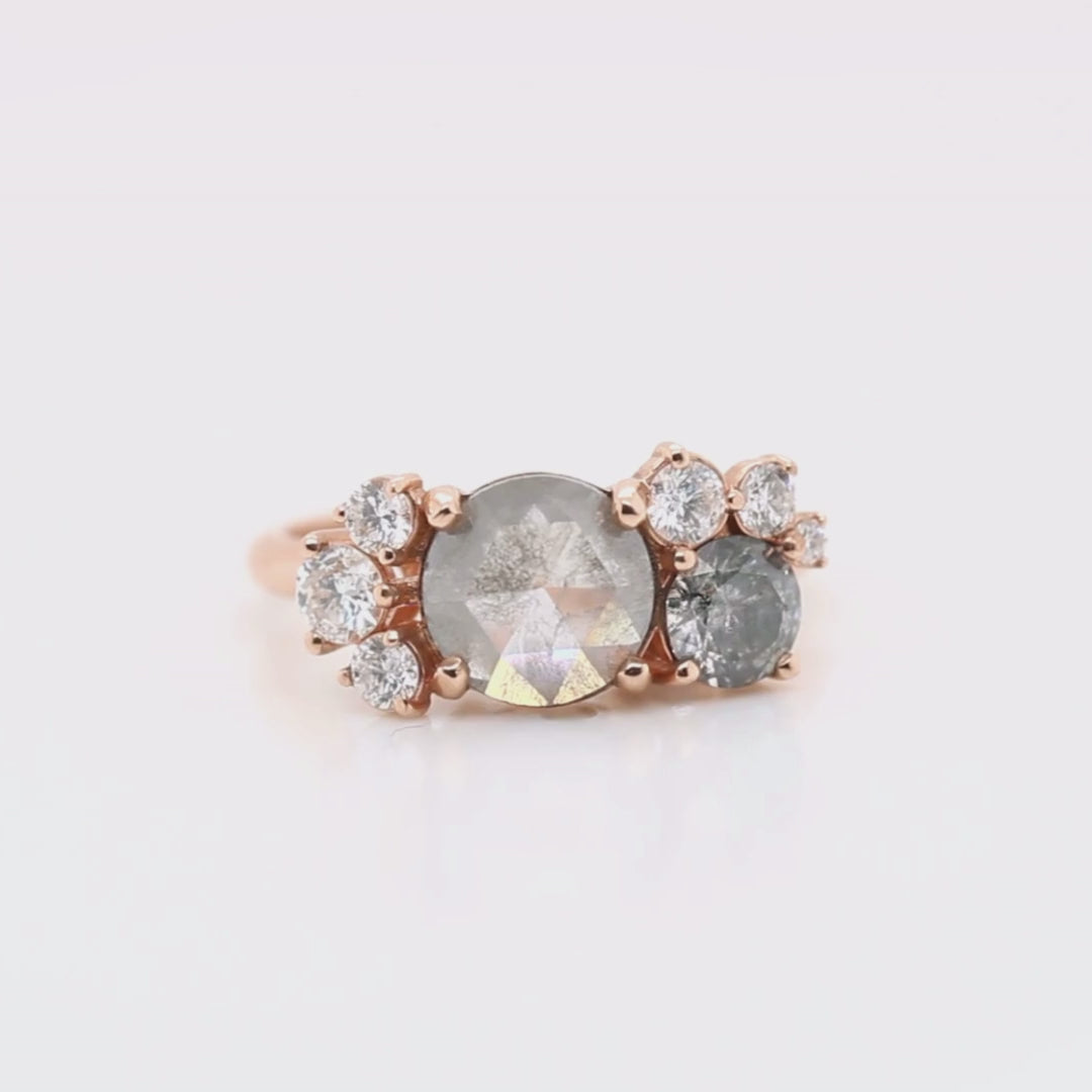 Safian Cluster Ring with Salt and Pepper & Clear Diamonds in 10k rose gold - Ready to Size and Ship